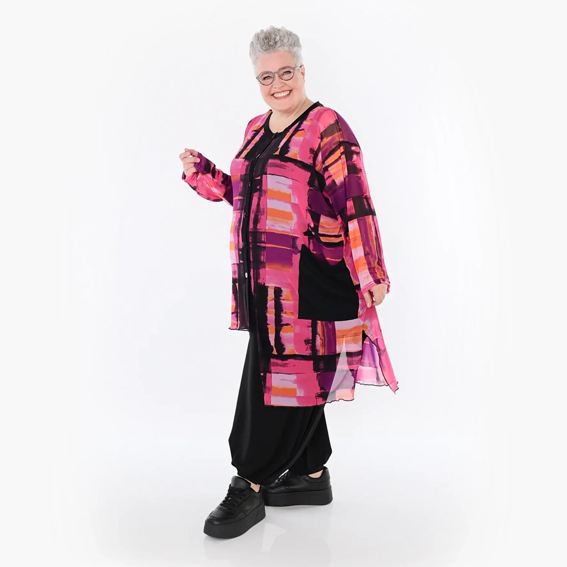  AKH Fashion Bluse in asymmetrischer Form, aus Polyester, 1488.07101, Multicolor, Grafik