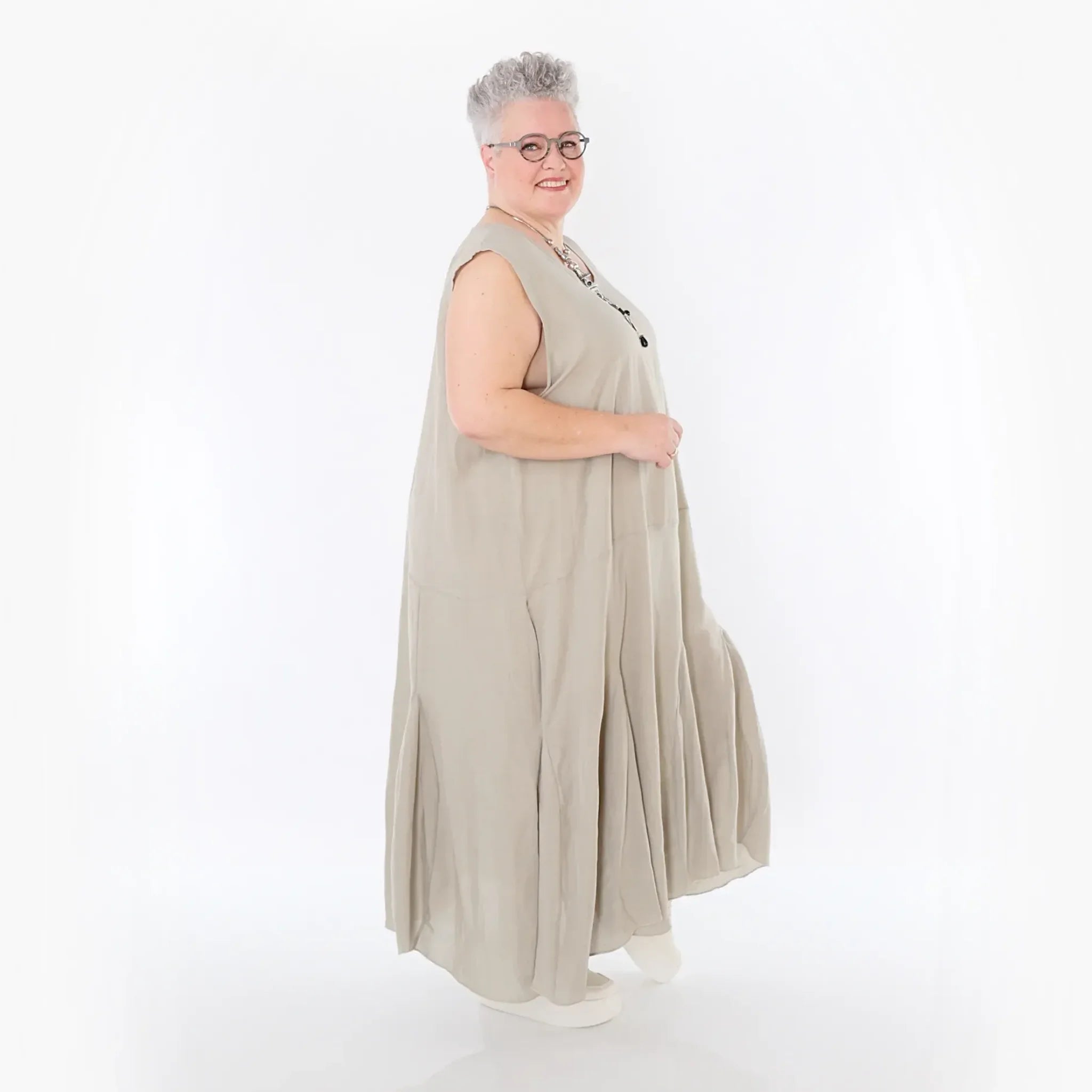  Ballonkleid von AKH Fashion aus Viskose, 1490.06972, Beige, Ausgefallen, Zeitlos, Schick