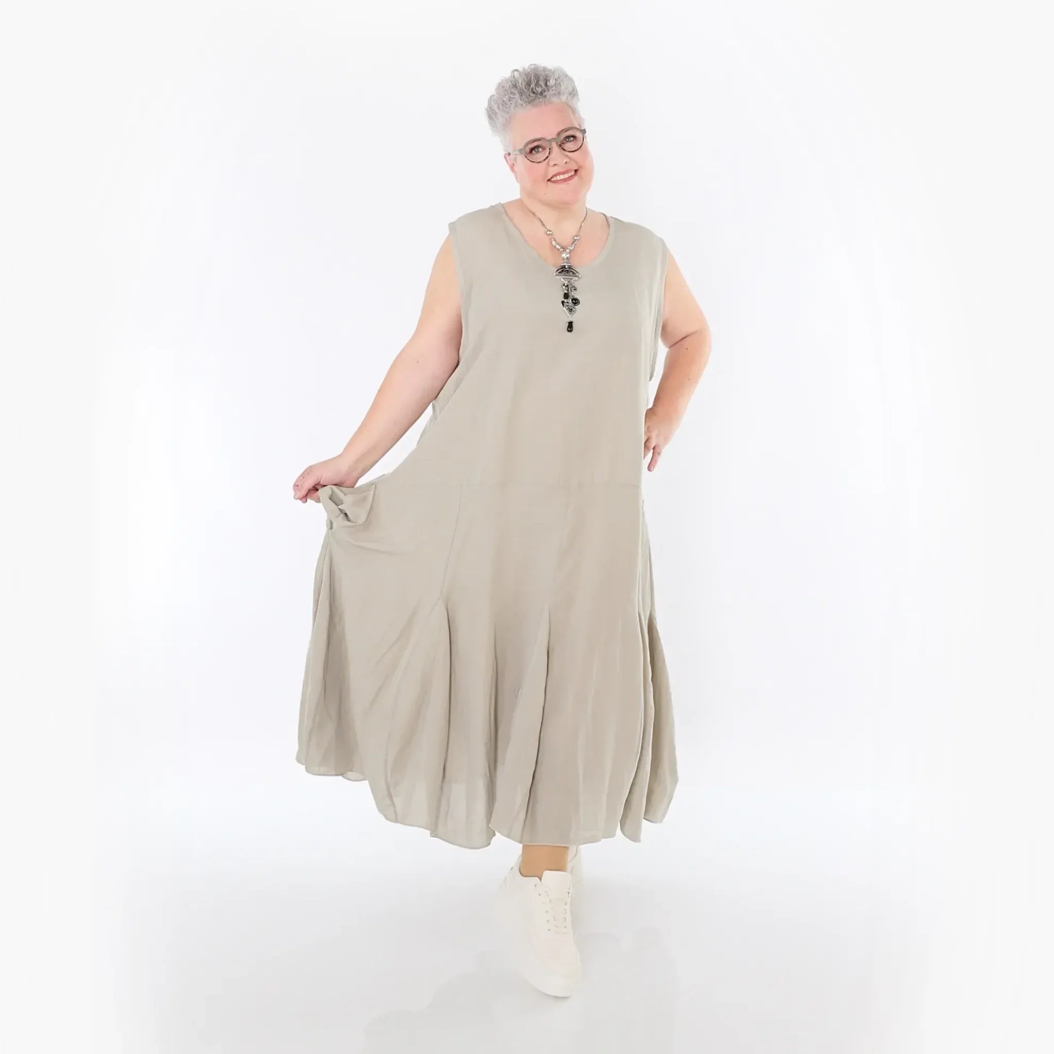  Ballonkleid von AKH Fashion aus Viskose, 1490.06972, Beige, Ausgefallen, Zeitlos, Schick