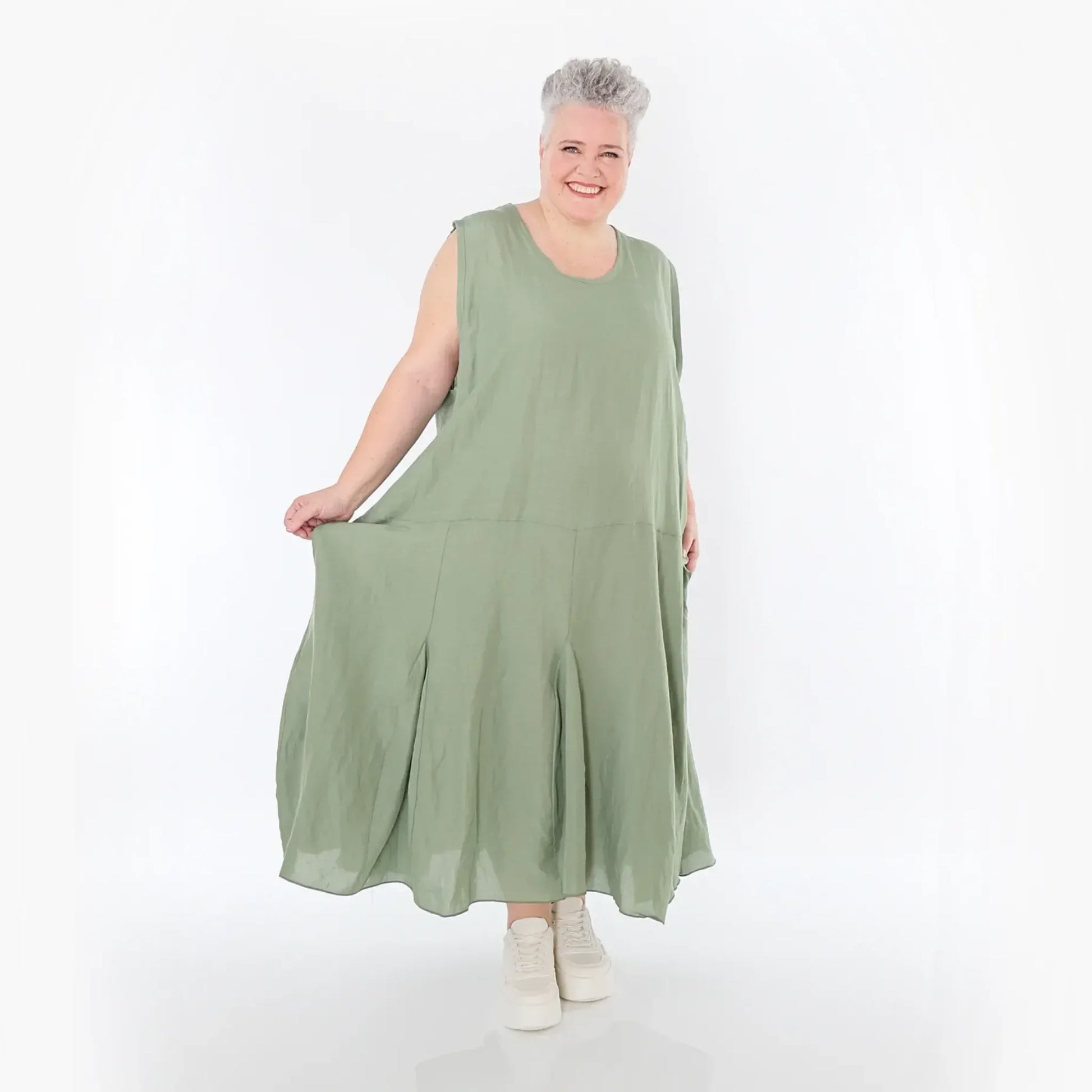  Ballonkleid von AKH Fashion aus Viskose, 1490.06972, Khaki, Ausgefallen, Zeitlos, Schick