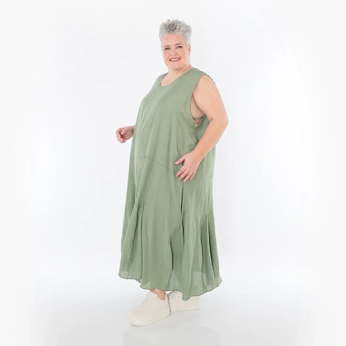  Ballonkleid von AKH Fashion aus Viskose, 1490.06972, Khaki, Ausgefallen, Zeitlos, Schick