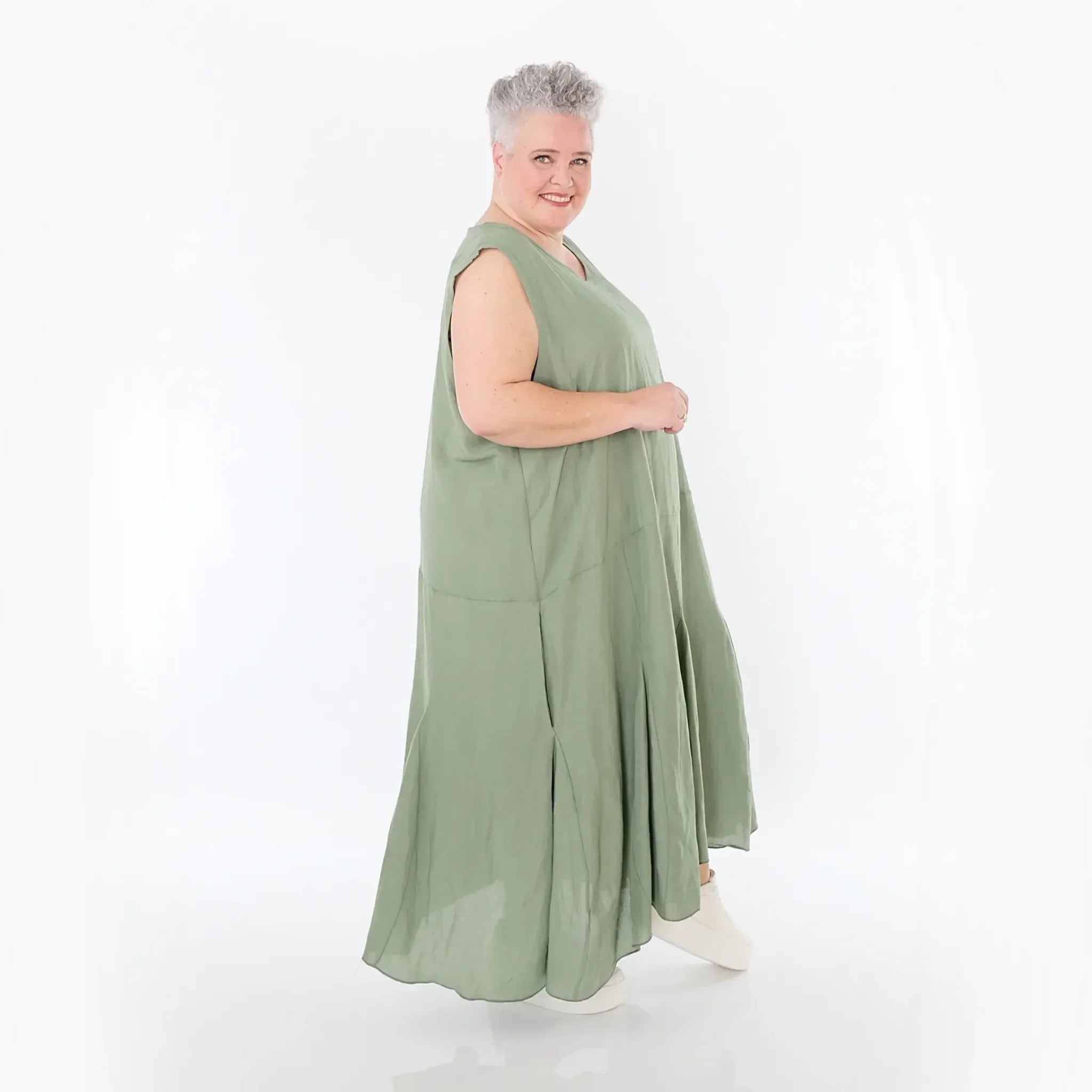  Ballonkleid von AKH Fashion aus Viskose, 1490.06972, Khaki, Ausgefallen, Zeitlos, Schick