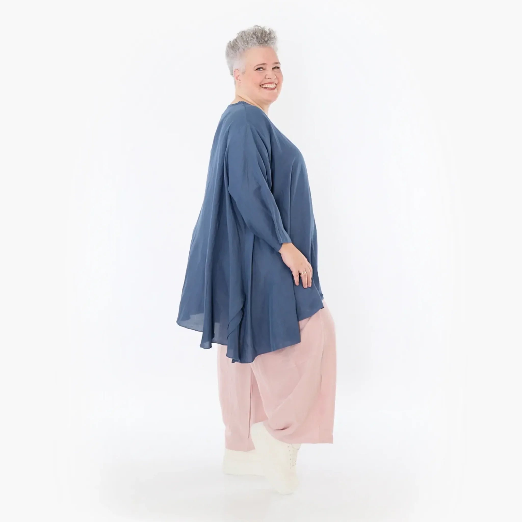  A-Form Bigshirt von AKH Fashion aus Viskose, 1490.07069, Azurblau, Ausgefallen, Zeitlos