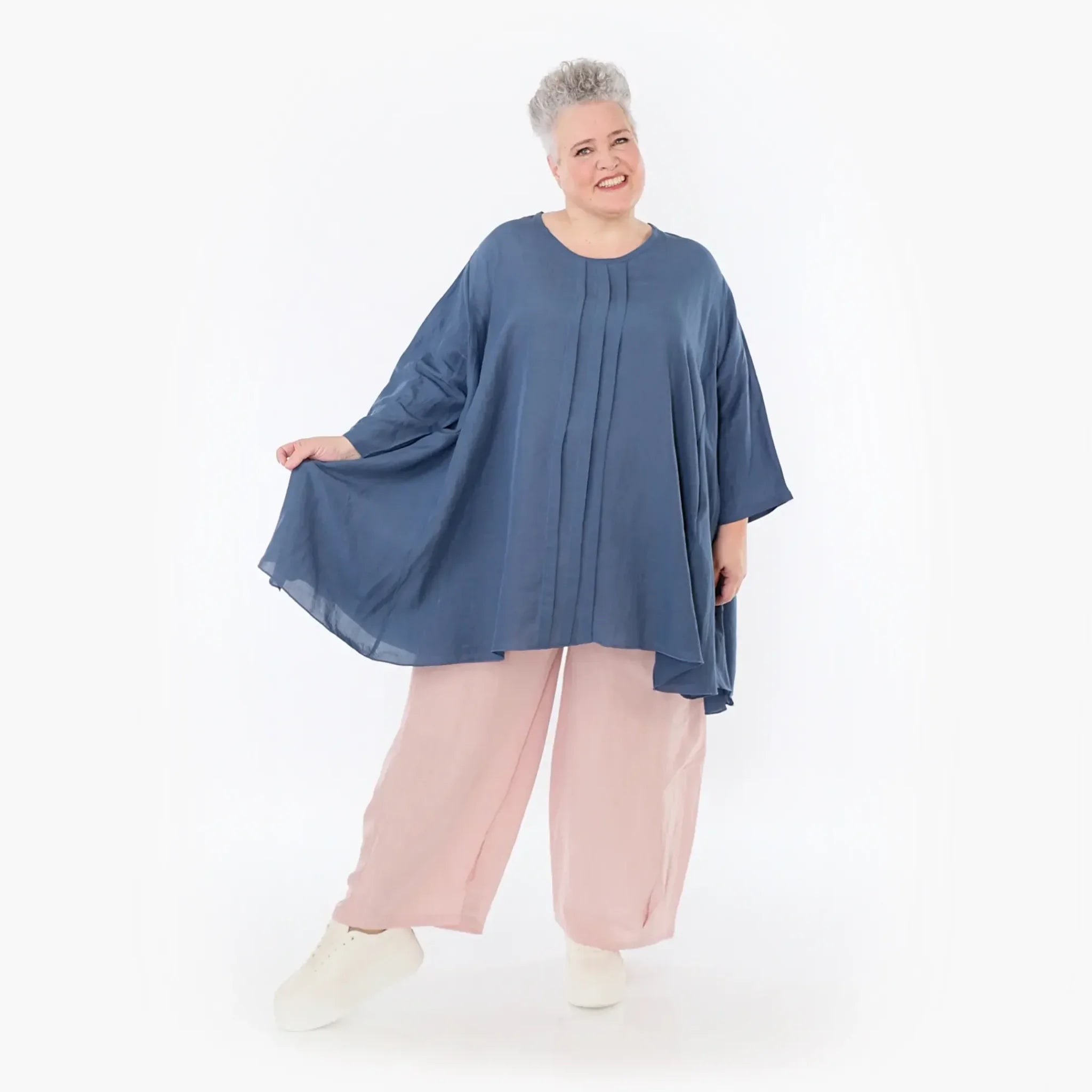 A-Form Bigshirt von AKH Fashion aus Viskose, 1490.07069, Azurblau, Ausgefallen, Zeitlos