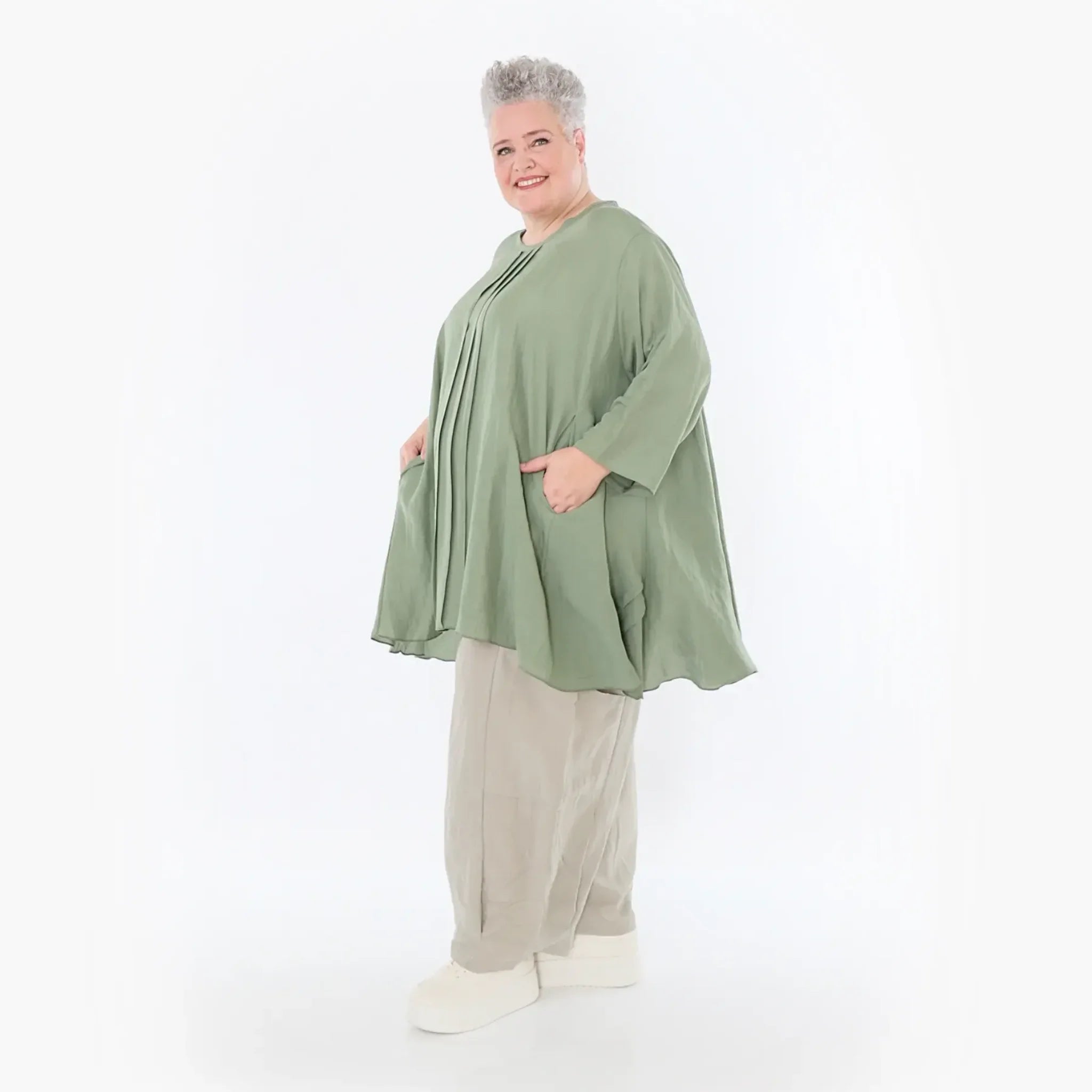  A-Form Bigshirt von AKH Fashion aus Viskose, 1490.07069, Khaki, Ausgefallen, Zeitlos, Schick