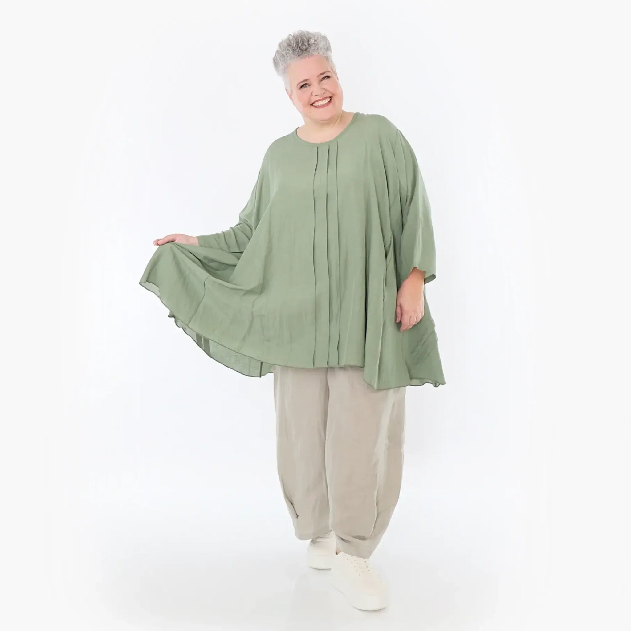  A-Form Bigshirt von AKH Fashion aus Viskose, 1490.07069, Khaki, Ausgefallen, Zeitlos, Schick