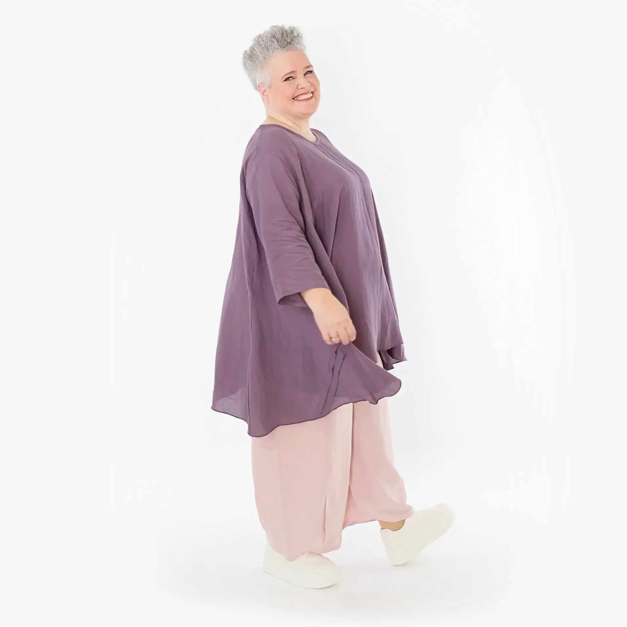  A-Form Bigshirt von AKH Fashion aus Viskose, 1490.07069, Pflaume, Ausgefallen, Zeitlos