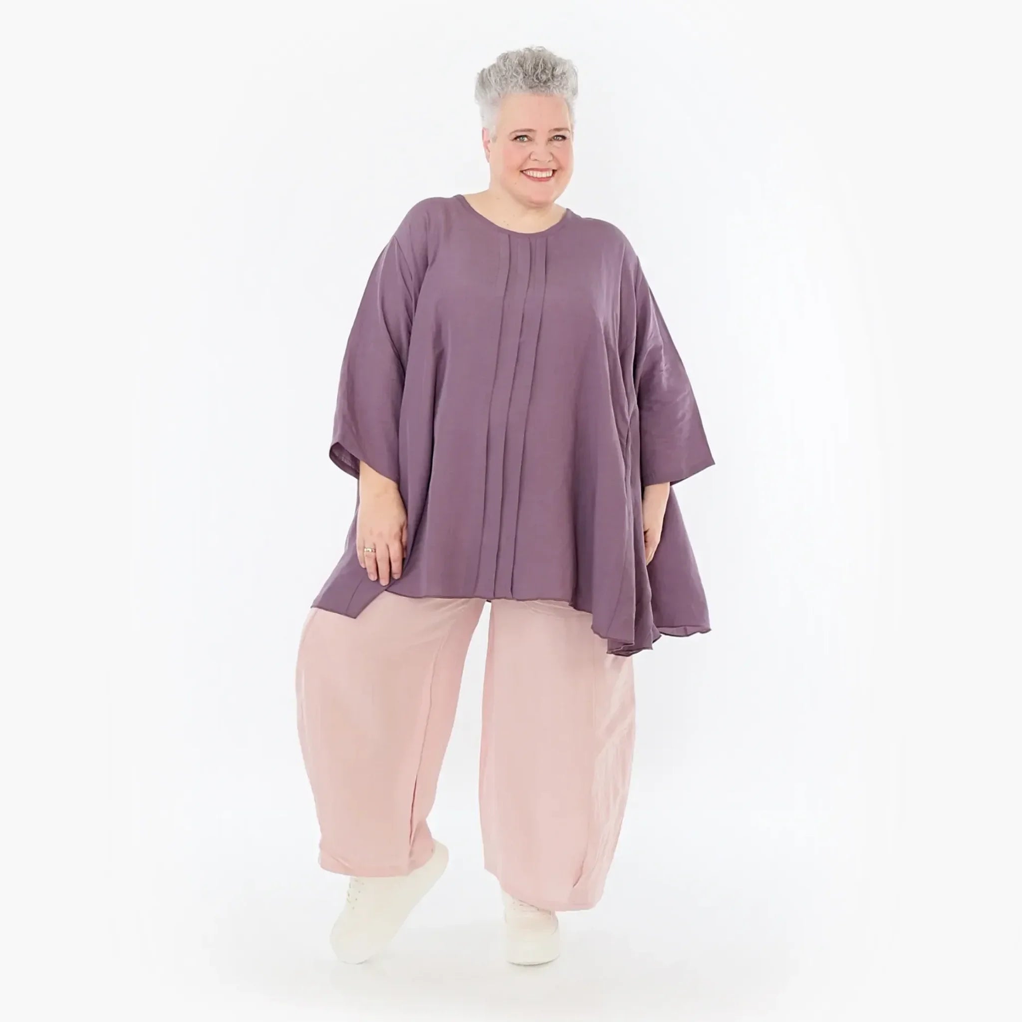  A-Form Bigshirt von AKH Fashion aus Viskose, 1490.07069, Pflaume, Ausgefallen, Zeitlos