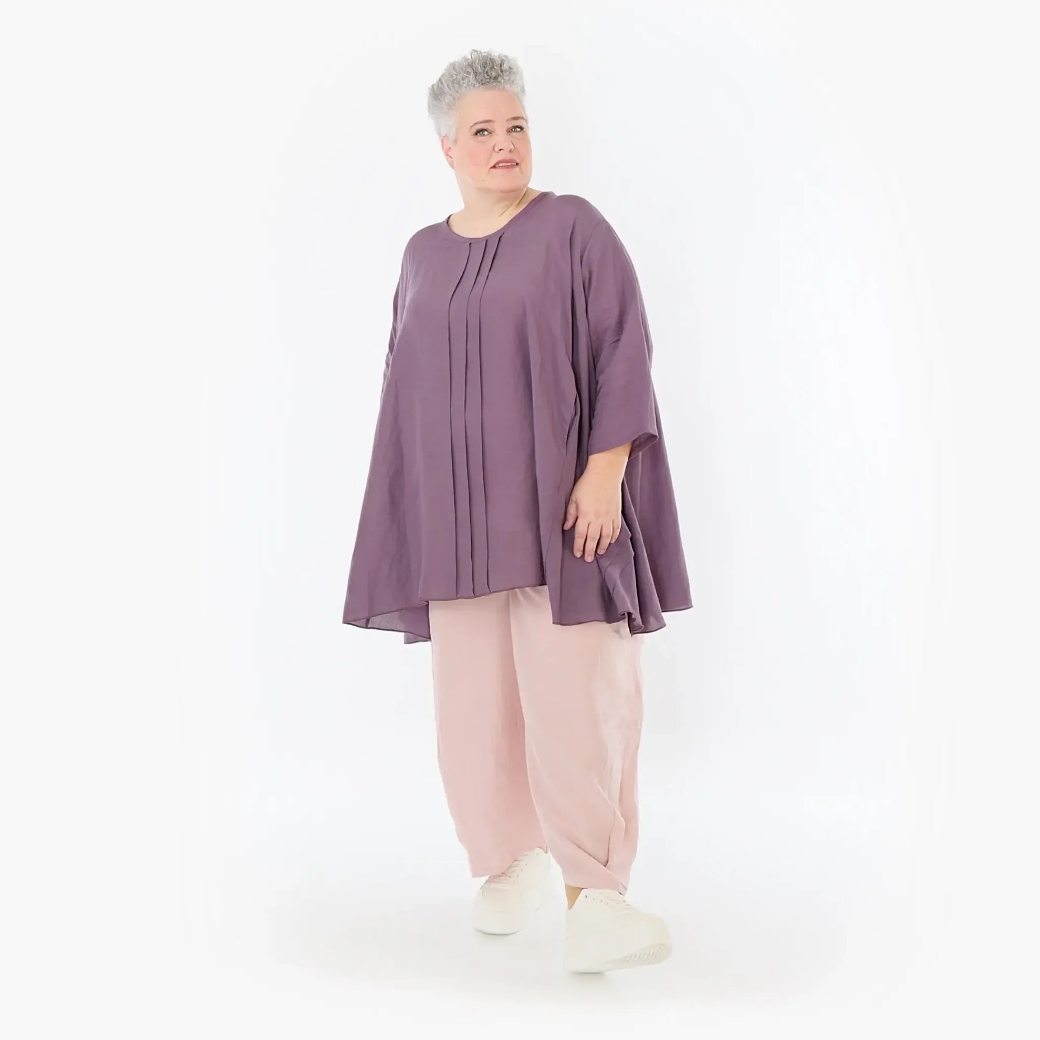 A-Form Bigshirt von AKH Fashion aus Viskose, 1490.07069, Pflaume, Ausgefallen, Zeitlos