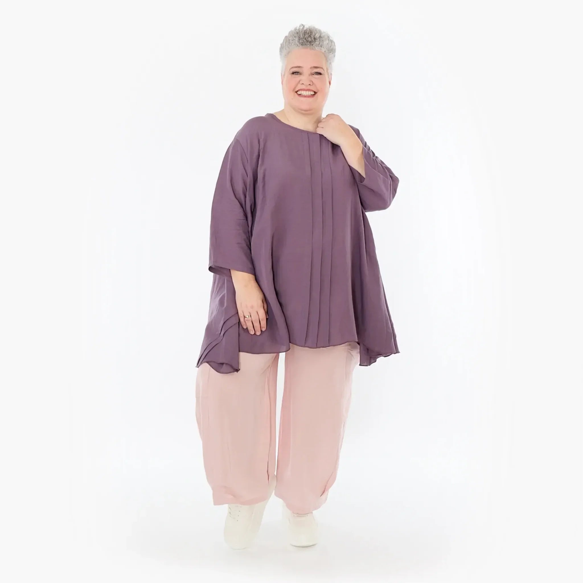  A-Form Bigshirt von AKH Fashion aus Viskose, 1490.07069, Pflaume, Ausgefallen, Zeitlos