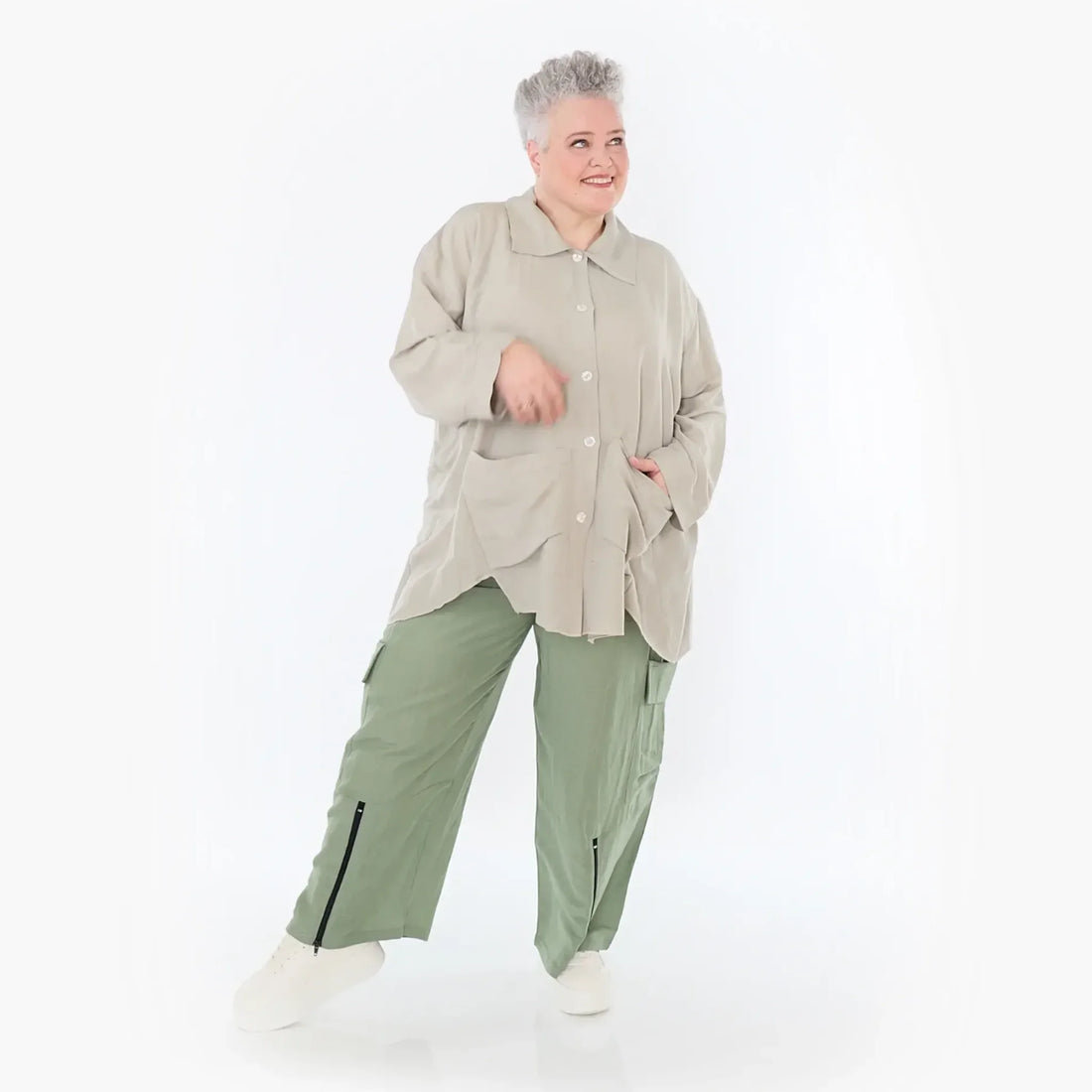  AKH Fashion Hose in gerader Form, aus Viskose, 1490.07076, Khaki, Ausgefallen, Zeitlos
