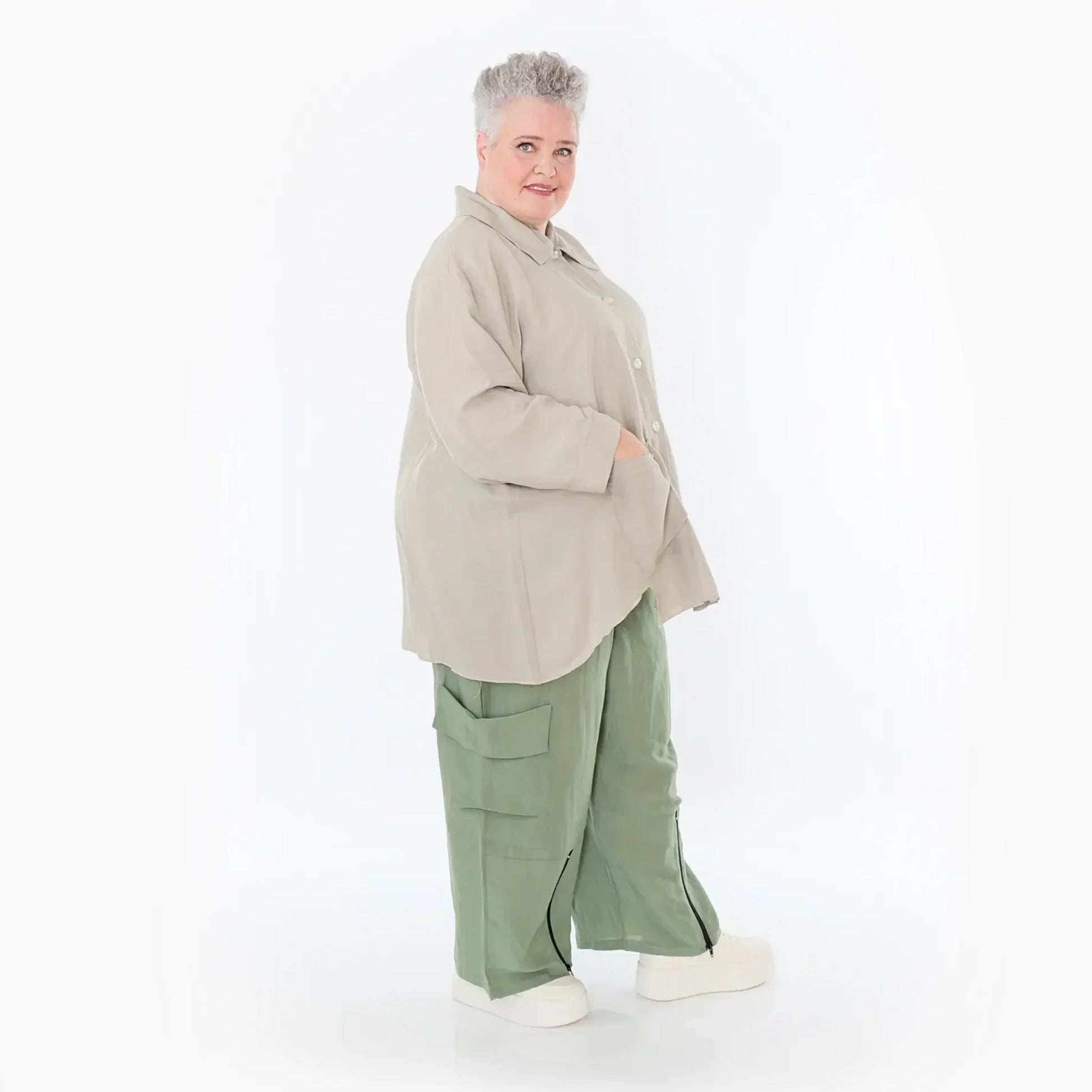  AKH Fashion Hose in gerader Form, aus Viskose, 1490.07076, Khaki, Ausgefallen, Zeitlos