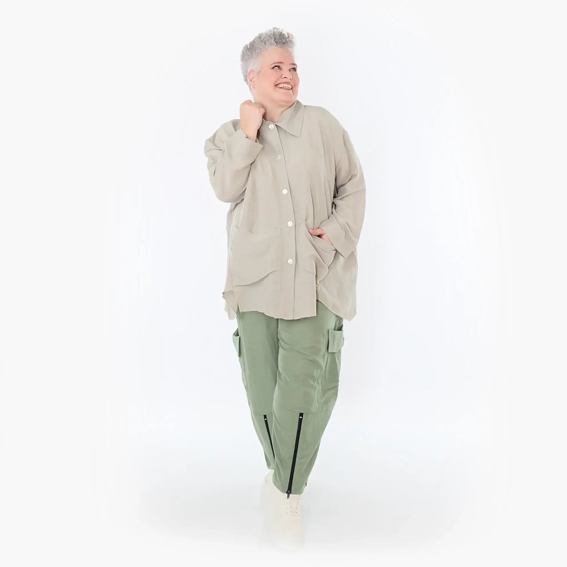  AKH Fashion Hose in gerader Form, aus Viskose, 1490.07076, Khaki, Ausgefallen, Zeitlos