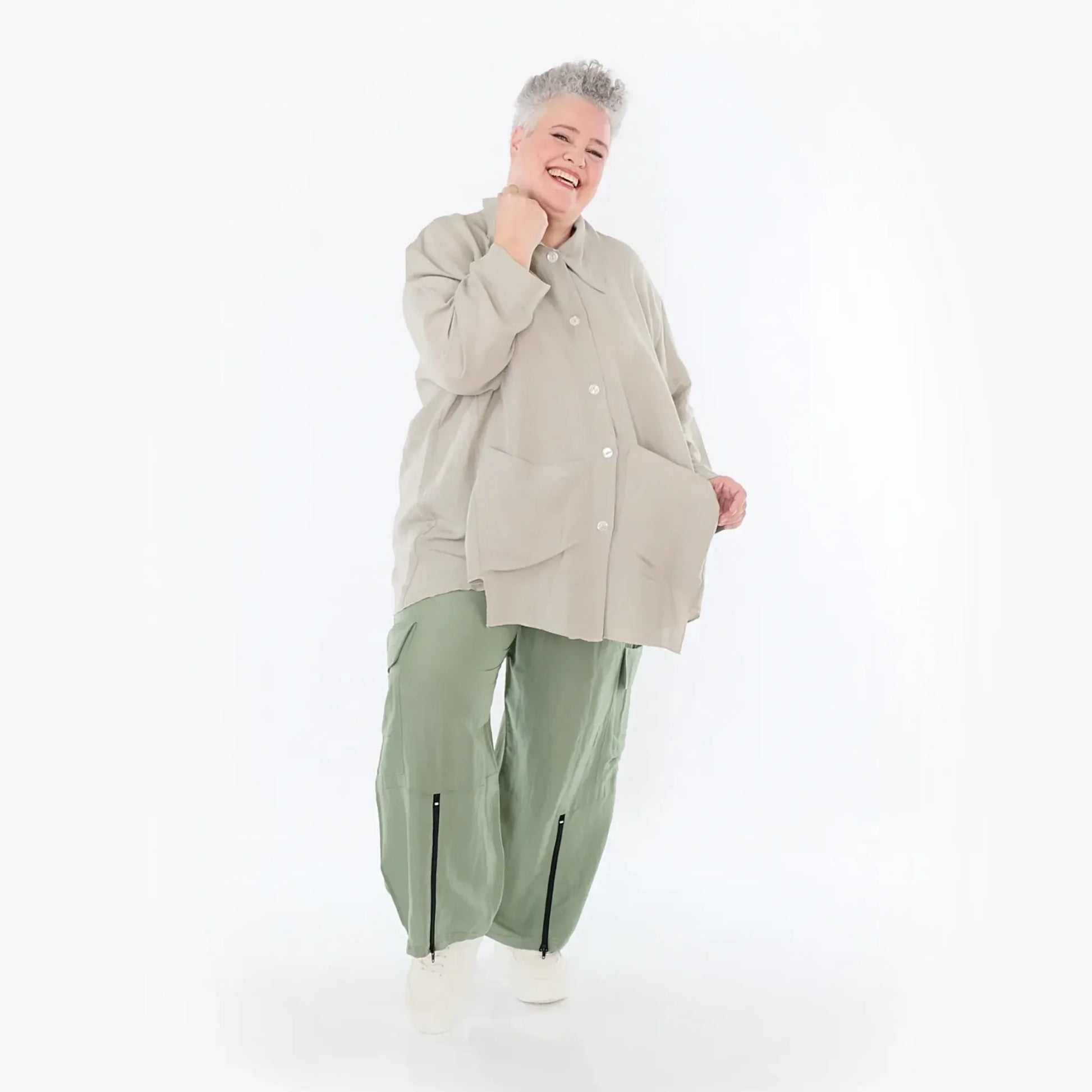  AKH Fashion Hose in gerader Form, aus Viskose, 1490.07076, Khaki, Ausgefallen, Zeitlos