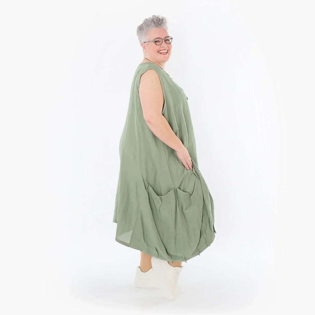  Ballonkleid von AKH Fashion aus Viskose, 1490.07093, Khaki, Ausgefallen, Zeitlos, Schick