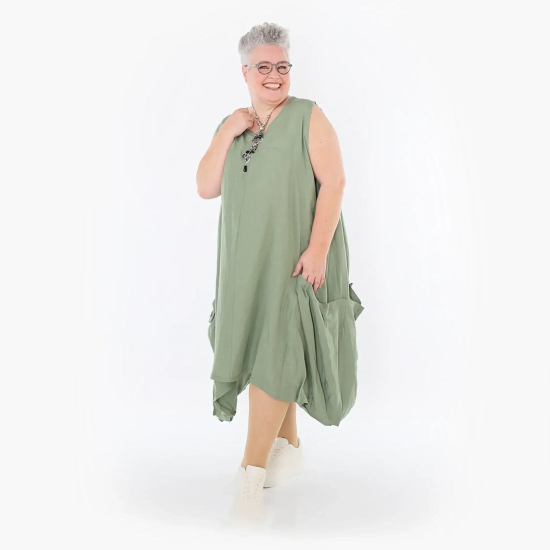  Ballonkleid von AKH Fashion aus Viskose, 1490.07093, Khaki, Ausgefallen, Zeitlos, Schick