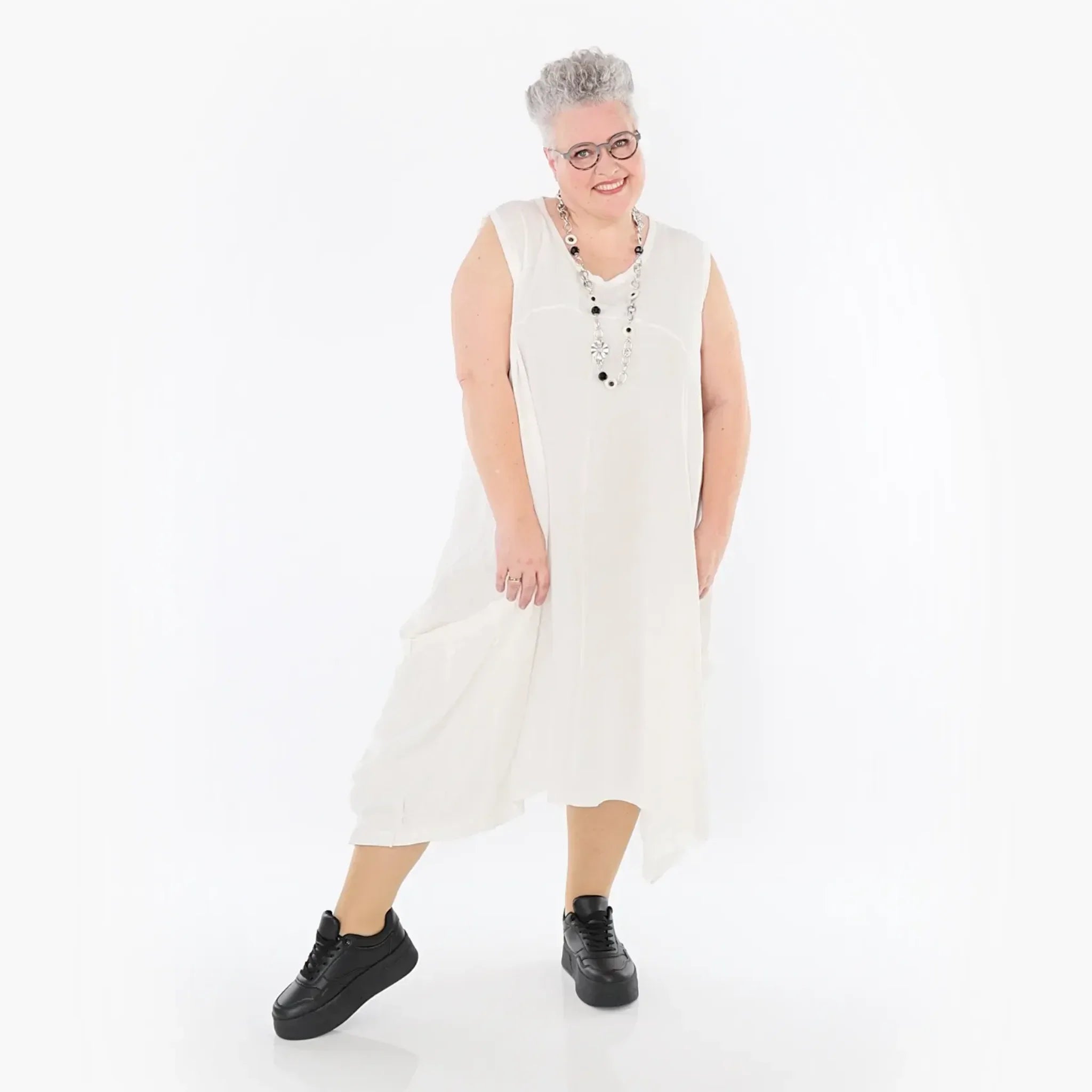  Ballonkleid von AKH Fashion aus Viskose, 1490.07093, Weiß, Ausgefallen, Zeitlos, Schick