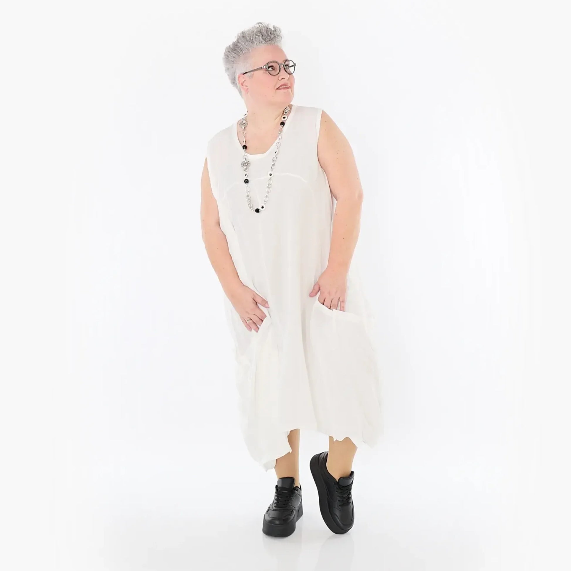 Ballonkleid von AKH Fashion aus Viskose, 1490.07093, Weiß, Ausgefallen, Zeitlos, Schick