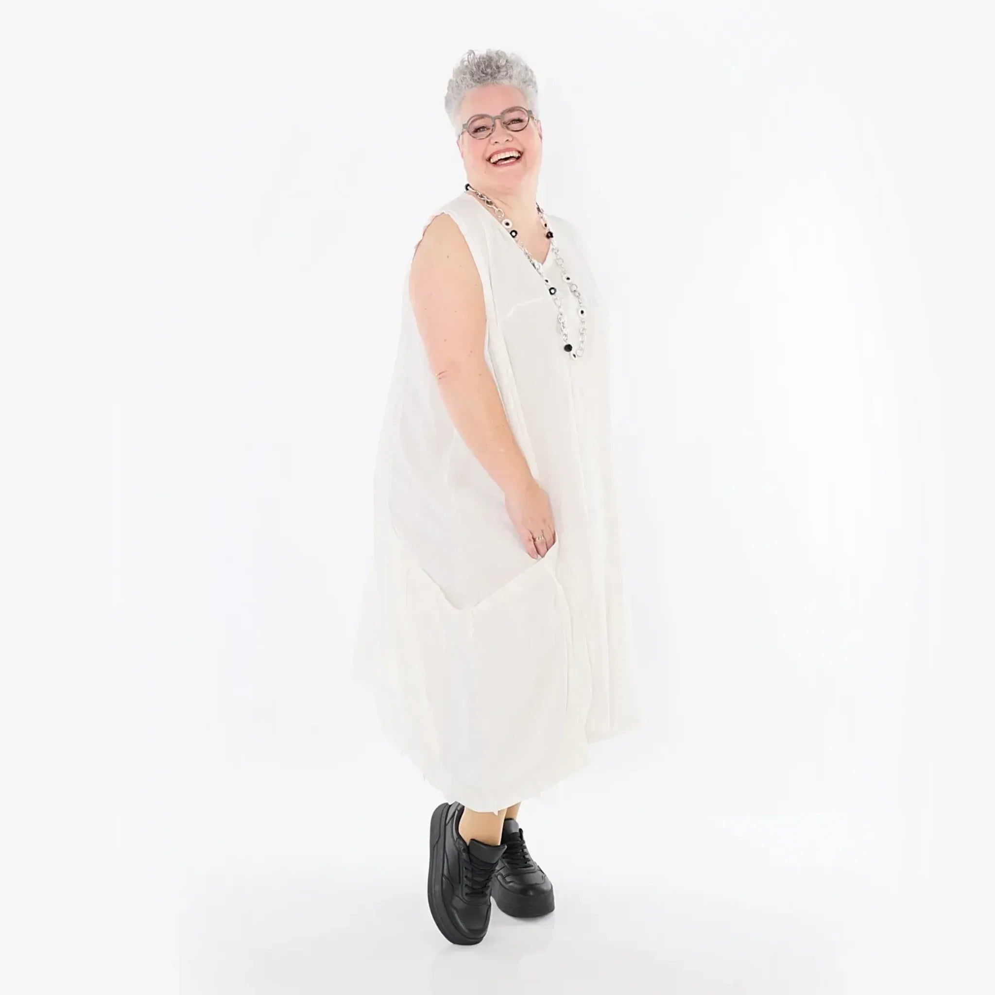  Ballonkleid von AKH Fashion aus Viskose, 1490.07093, Weiß, Ausgefallen, Zeitlos, Schick