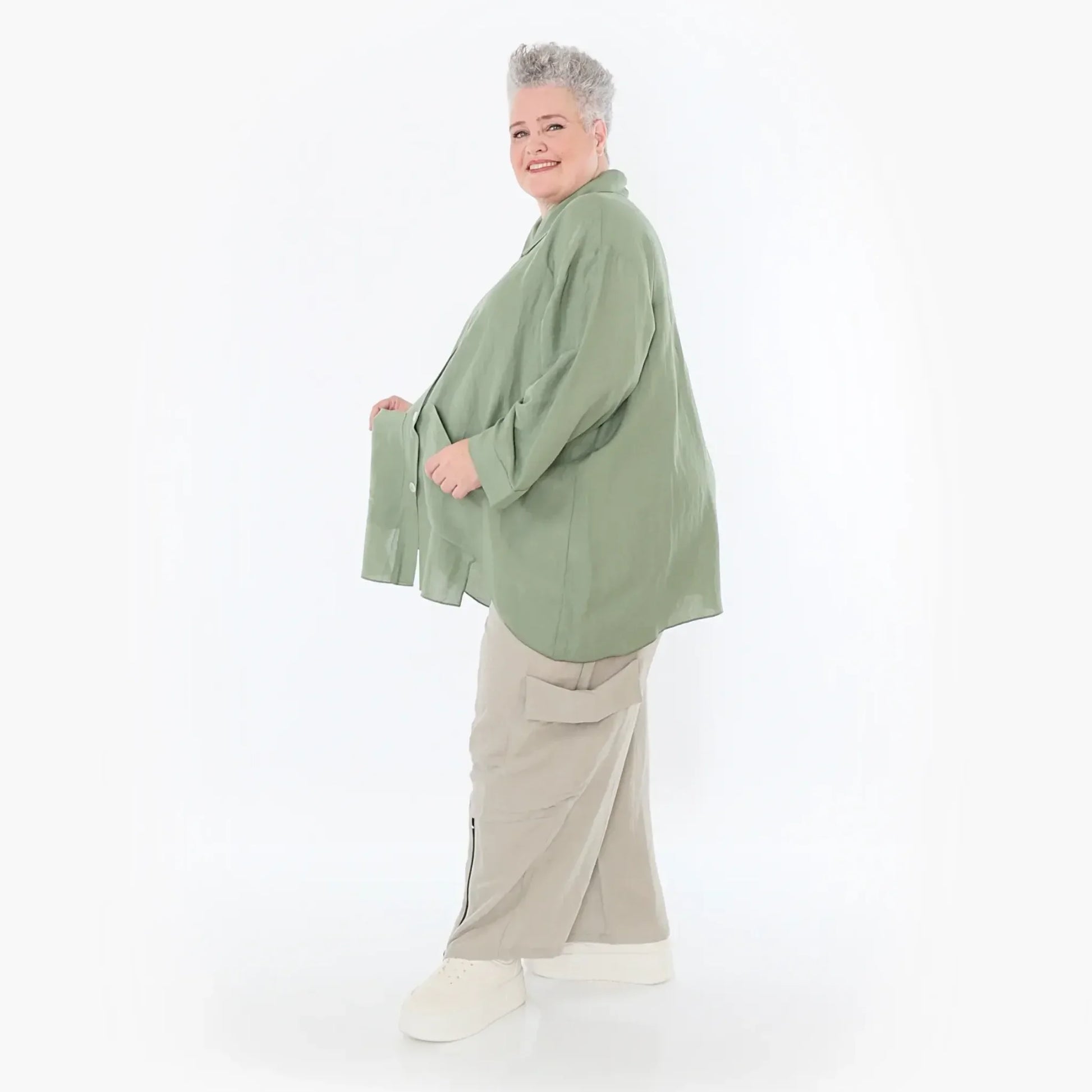  A-Form Jacke von AKH Fashion aus Viskose, 1490.07095, Khaki, Ausgefallen, Zeitlos, Schick
