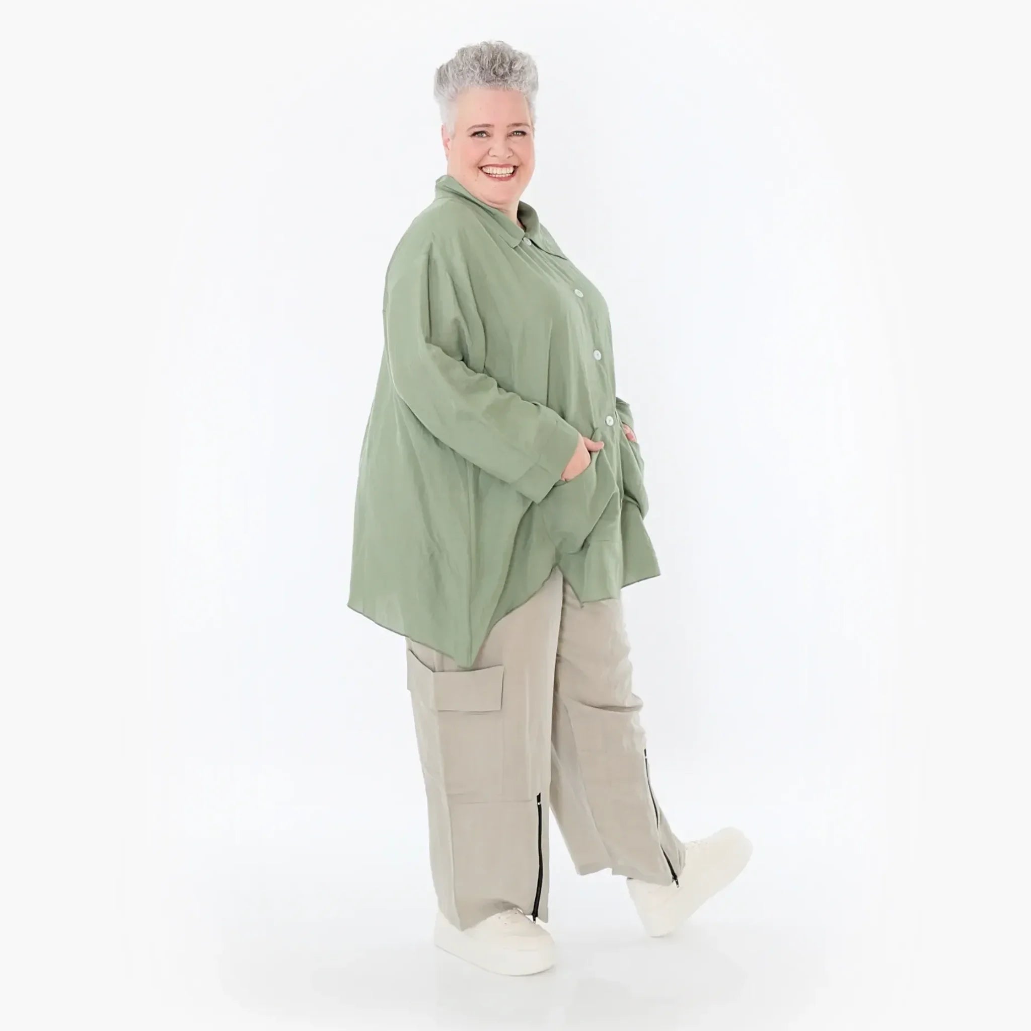  A-Form Jacke von AKH Fashion aus Viskose, 1490.07095, Khaki, Ausgefallen, Zeitlos, Schick
