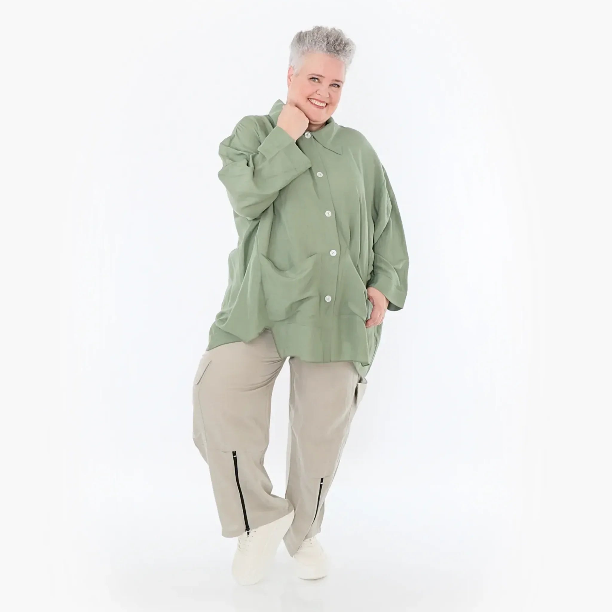  A-Form Jacke von AKH Fashion aus Viskose, 1490.07095, Khaki, Ausgefallen, Zeitlos, Schick