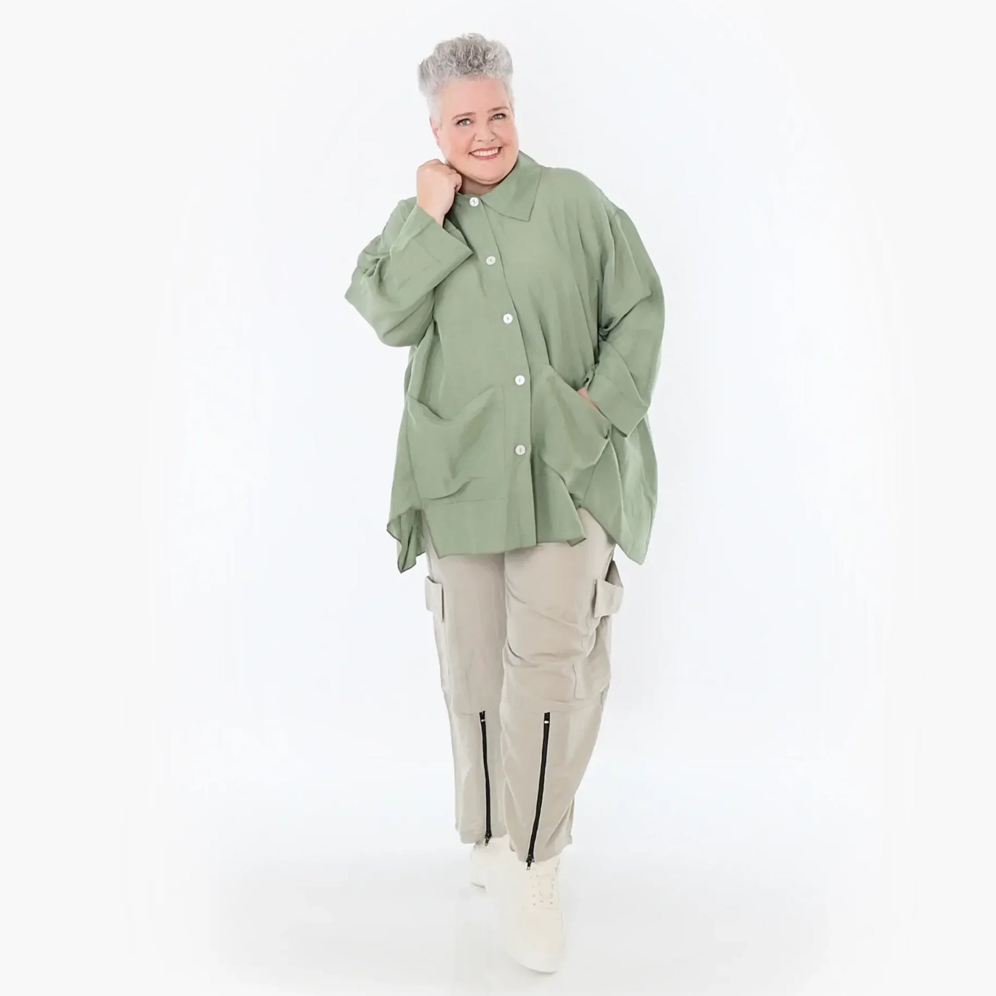  A-Form Jacke von AKH Fashion aus Viskose, 1490.07095, Khaki, Ausgefallen, Zeitlos, Schick