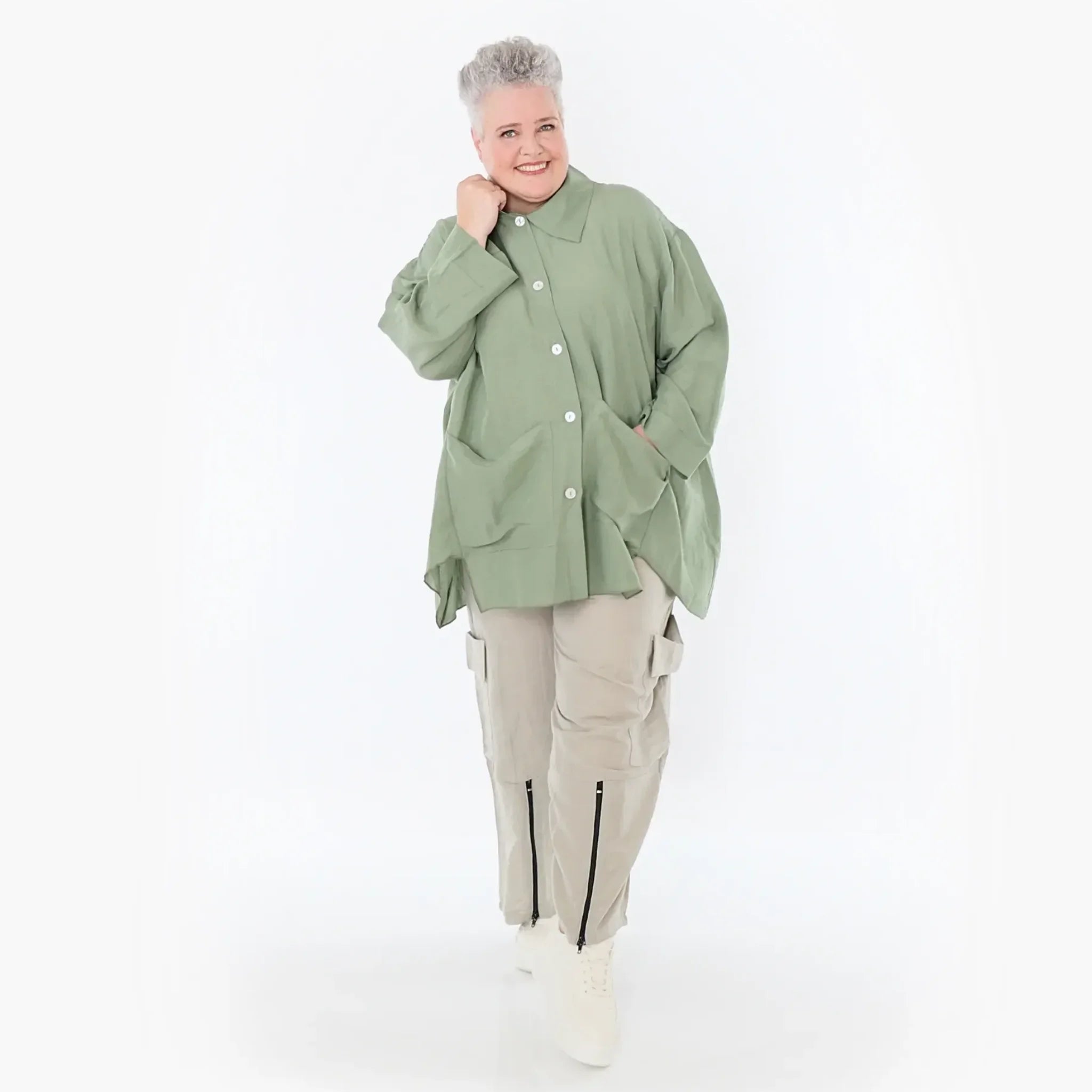  A-Form Jacke von AKH Fashion aus Viskose, 1490.07095, Khaki, Ausgefallen, Zeitlos, Schick