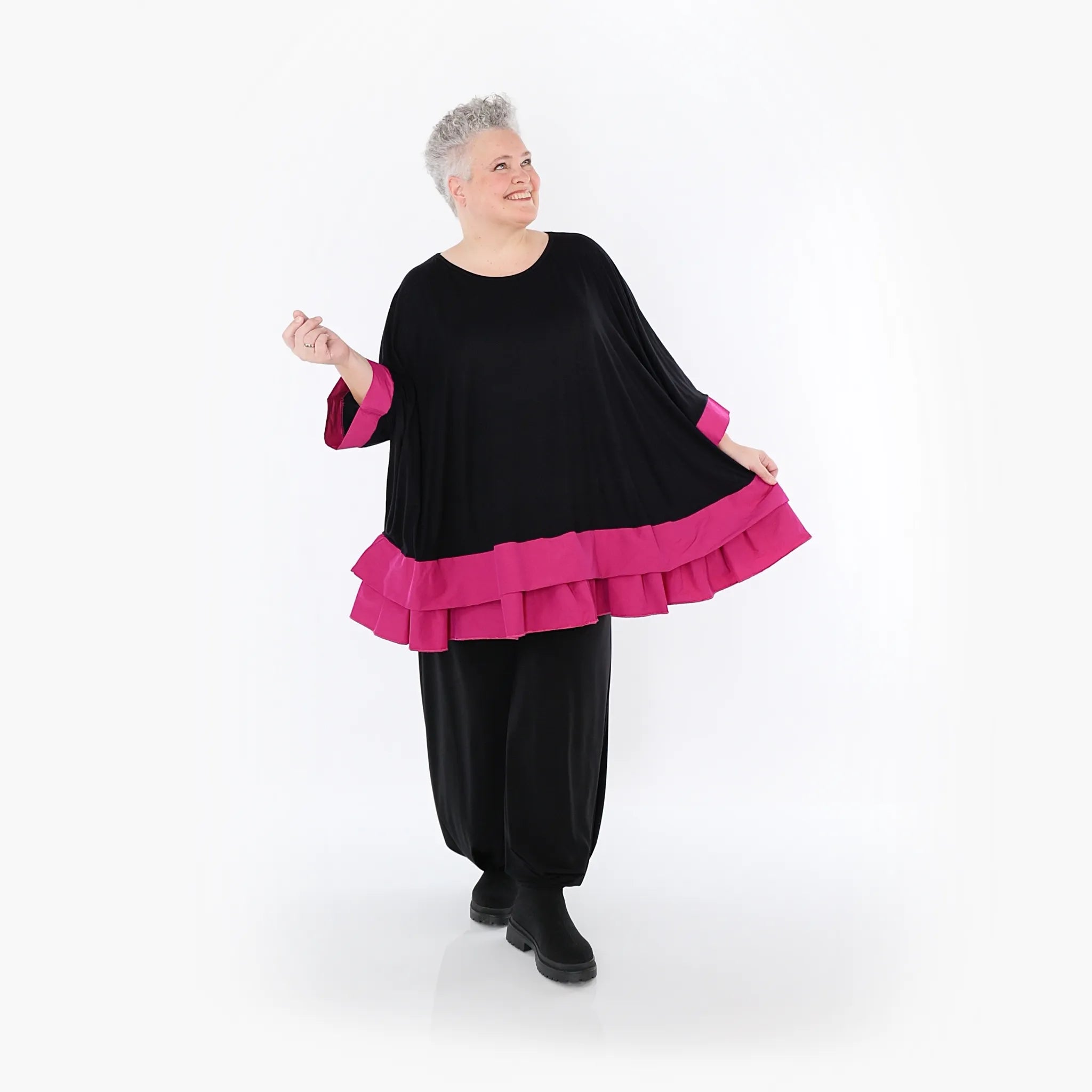  A-Form Bigshirt von AKH Fashion aus Viskose, 1493.07103, Schwarz/Fuchsia, Ausgefallen, Schick