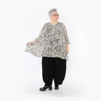  A-Form Bigshirt von AKH Fashion aus Viskose, 1494.00593, Ecru/Schwarz, Blumen, Ausgefallen