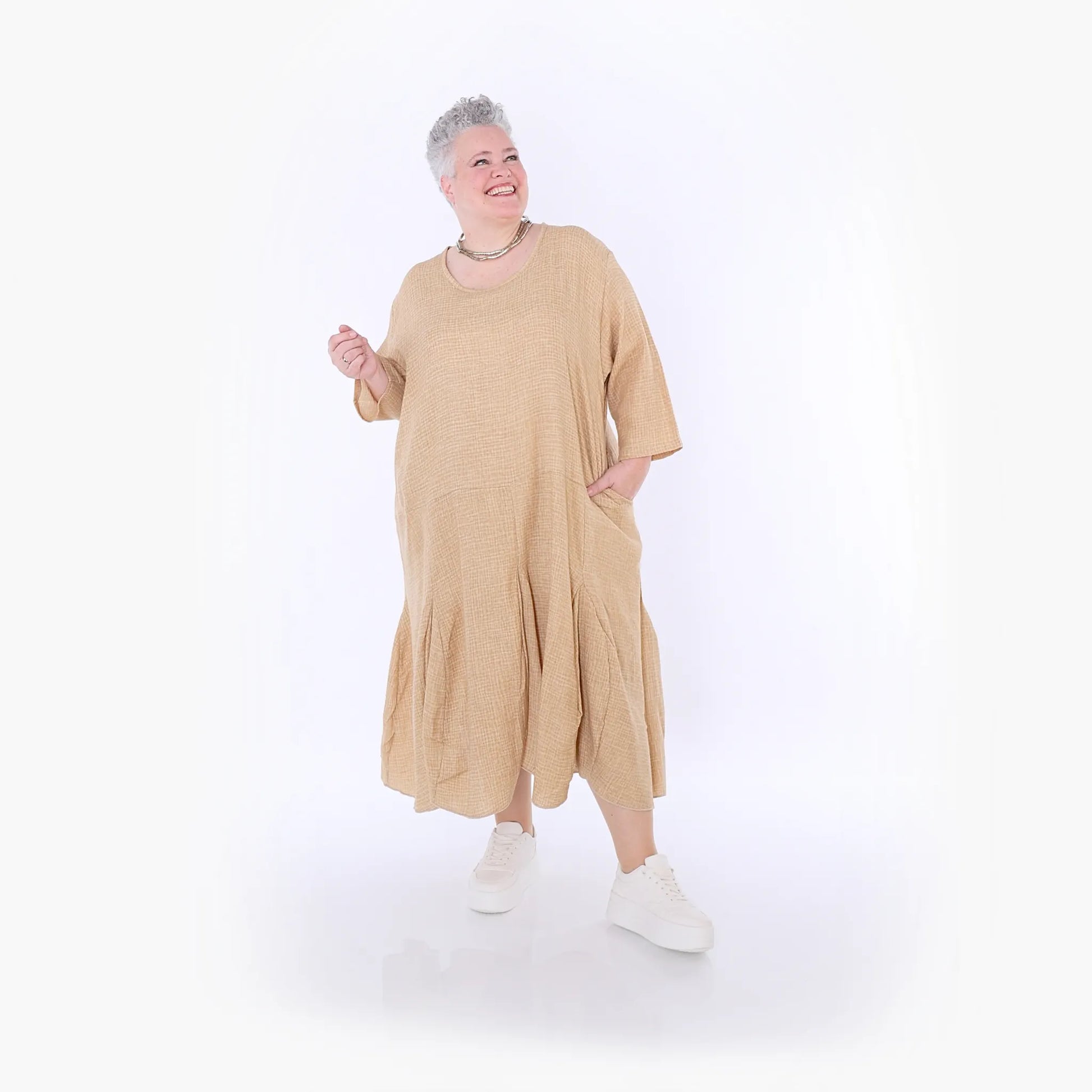  Ballonkleid von AKH Fashion aus Baumwolle, 1501.06972, Cognac, Ausgefallen, Zeitlos