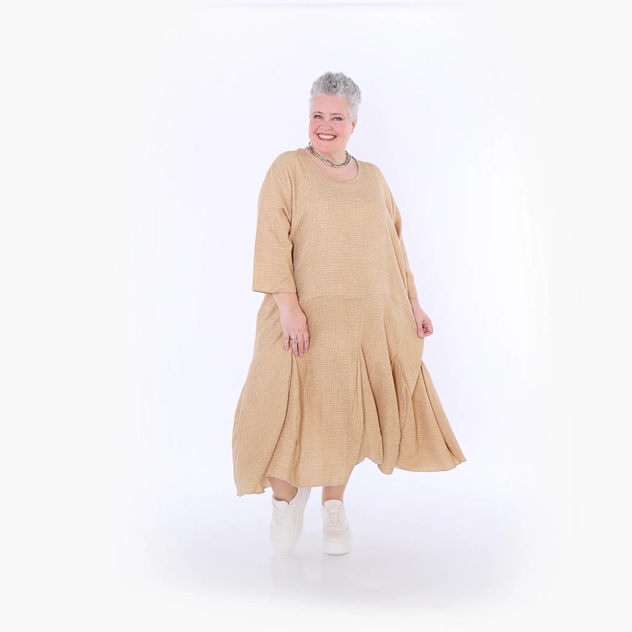  Ballonkleid von AKH Fashion aus Baumwolle, 1501.06972, Cognac, Ausgefallen, Zeitlos