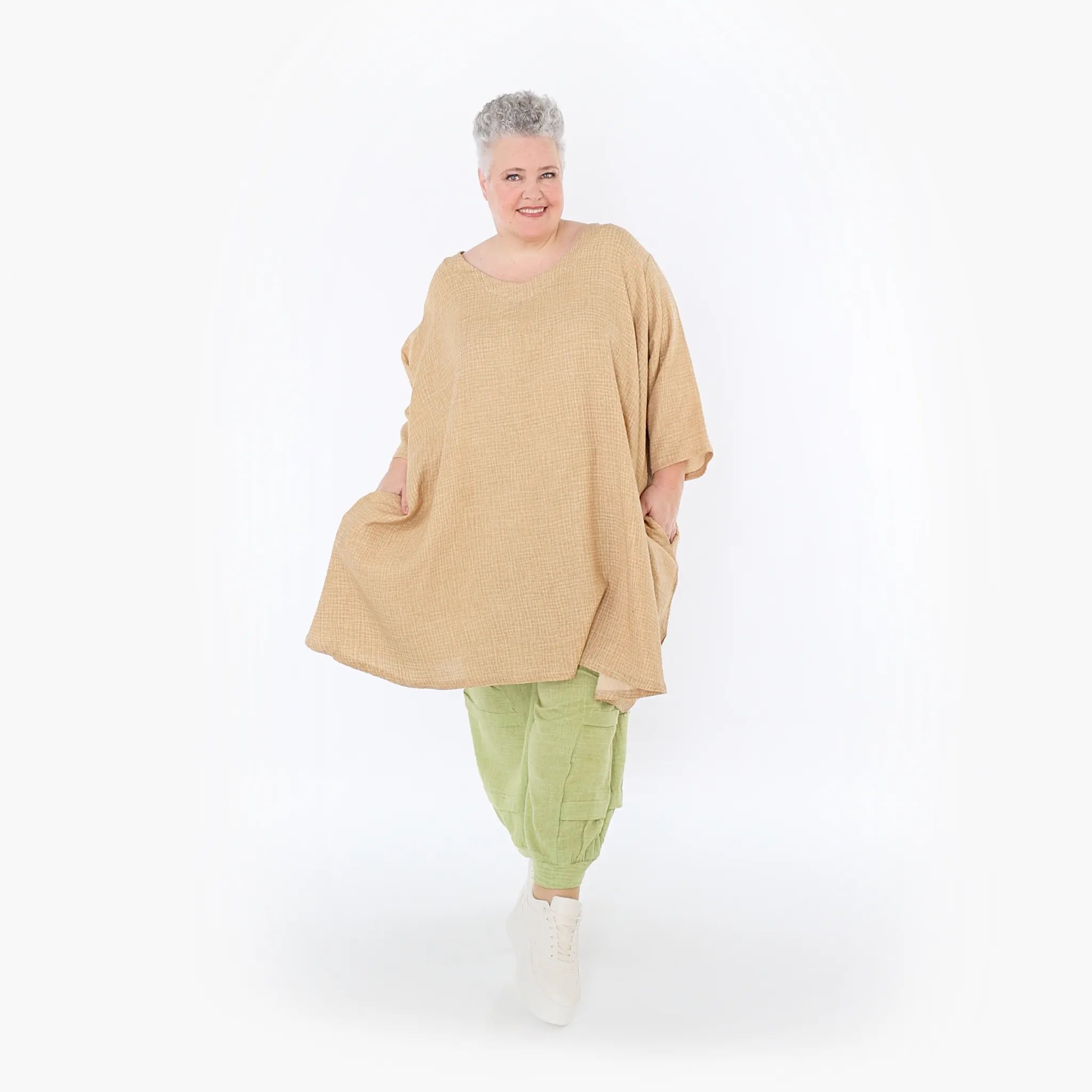  A-Form Bigshirt von AKH Fashion aus Baumwolle, 1501.07022, Cognac, Ausgefallen, Zeitlos