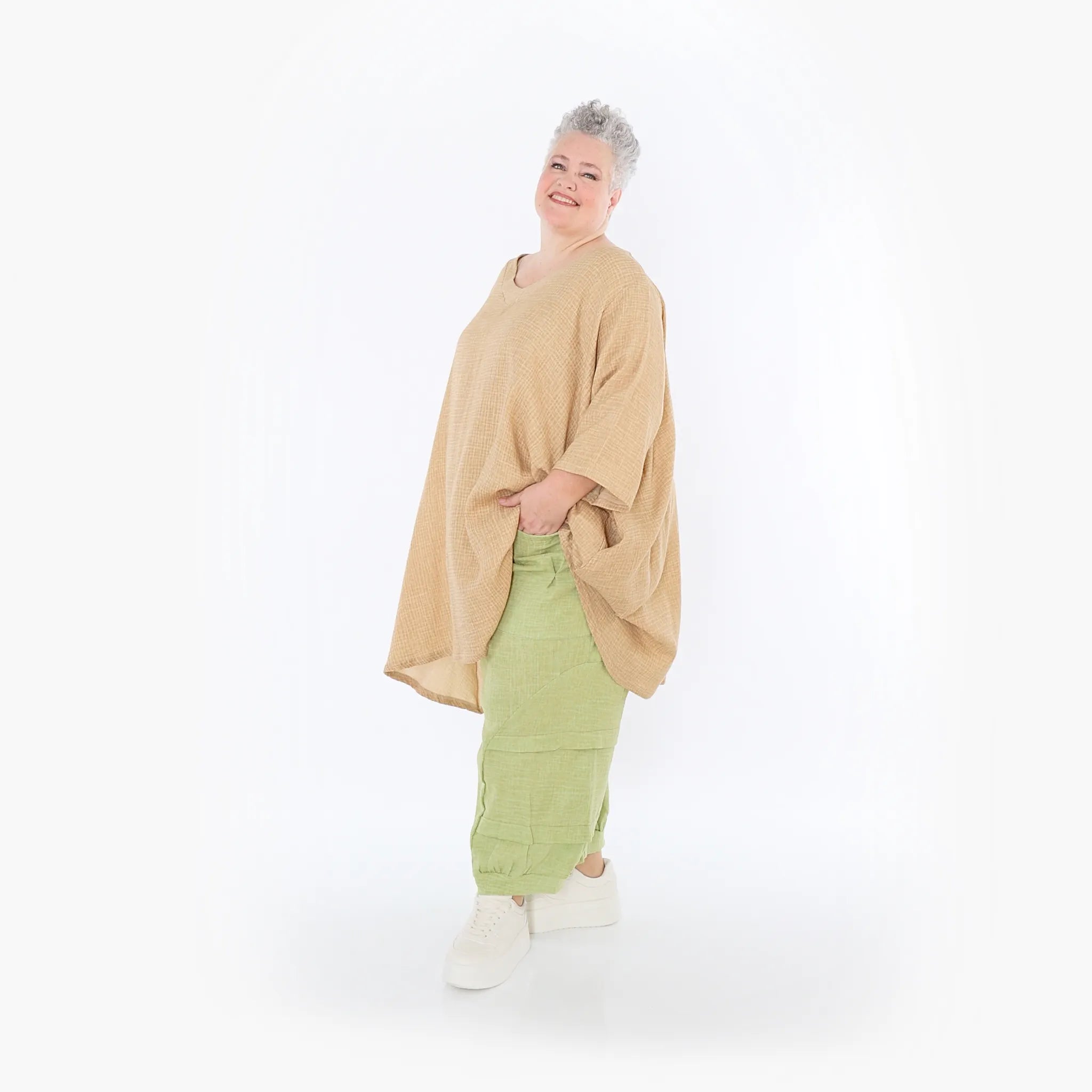  A-Form Bigshirt von AKH Fashion aus Baumwolle, 1501.07022, Cognac, Ausgefallen, Zeitlos