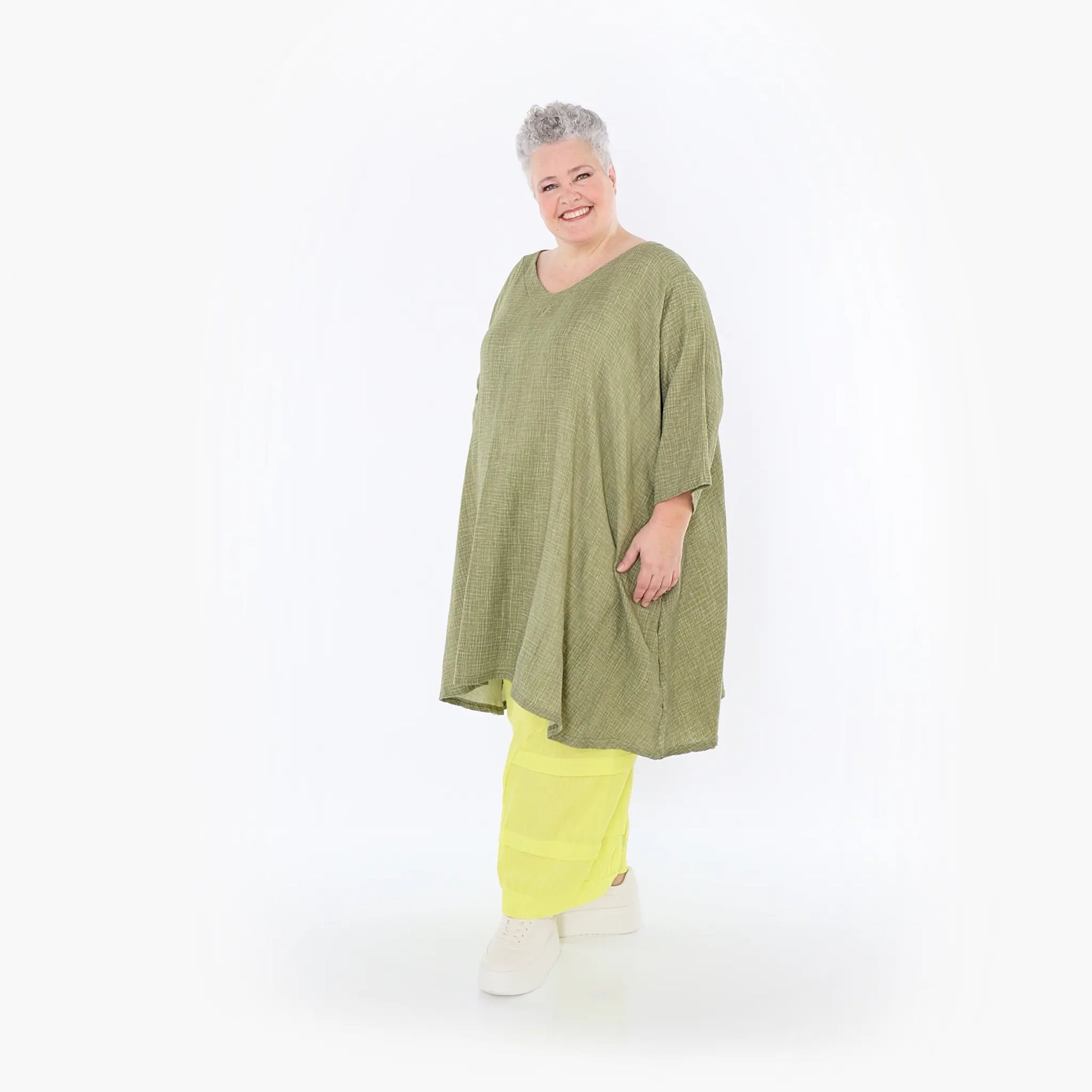  A-Form Bigshirt von AKH Fashion aus Baumwolle, 1501.07022, Khaki, Ausgefallen, Zeitlos