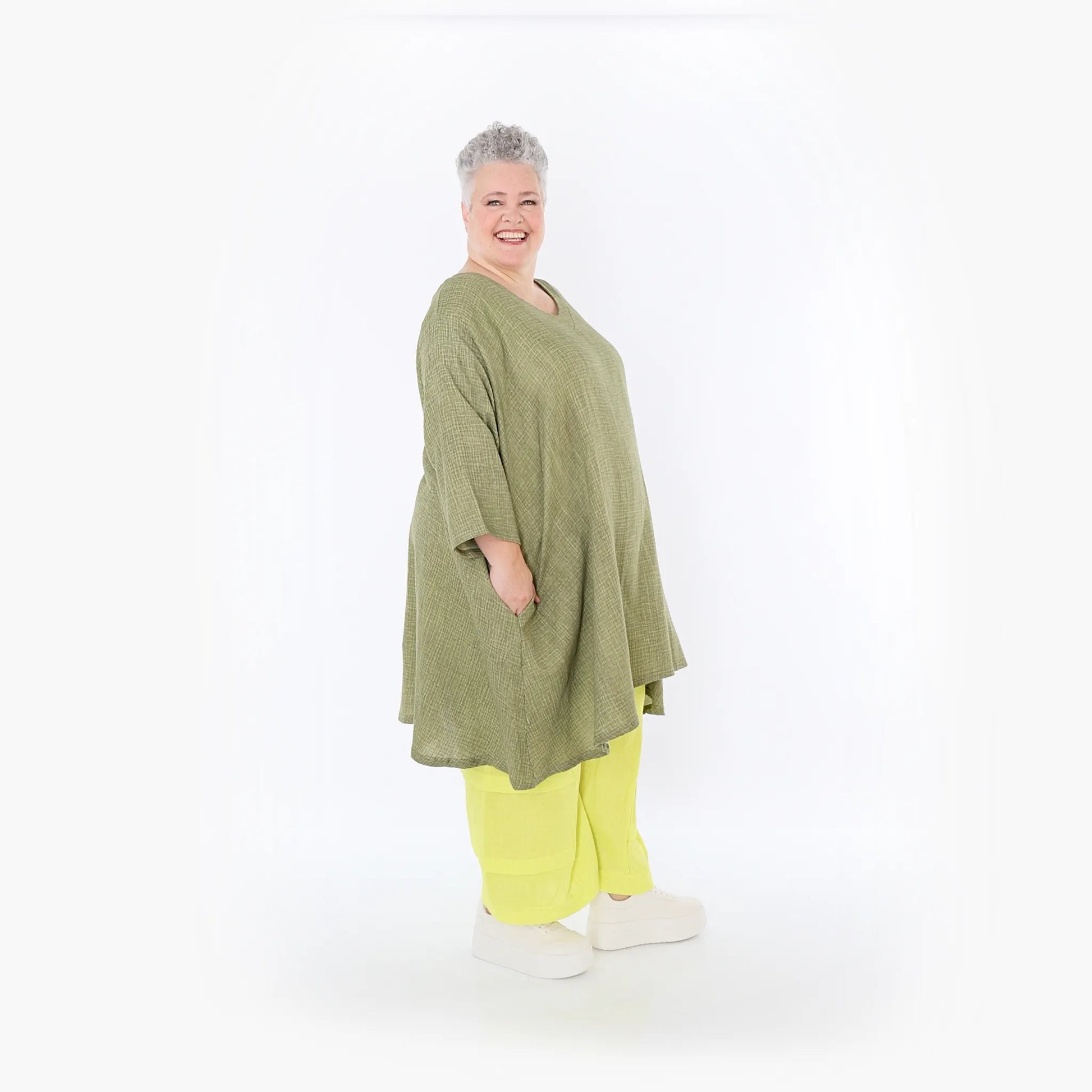  A-Form Bigshirt von AKH Fashion aus Baumwolle, 1501.07022, Khaki, Ausgefallen, Zeitlos