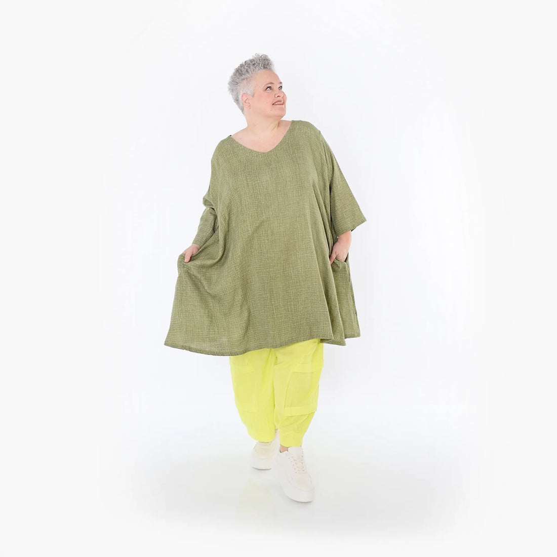  A-Form Bigshirt von AKH Fashion aus Baumwolle, 1501.07022, Khaki, Ausgefallen, Zeitlos