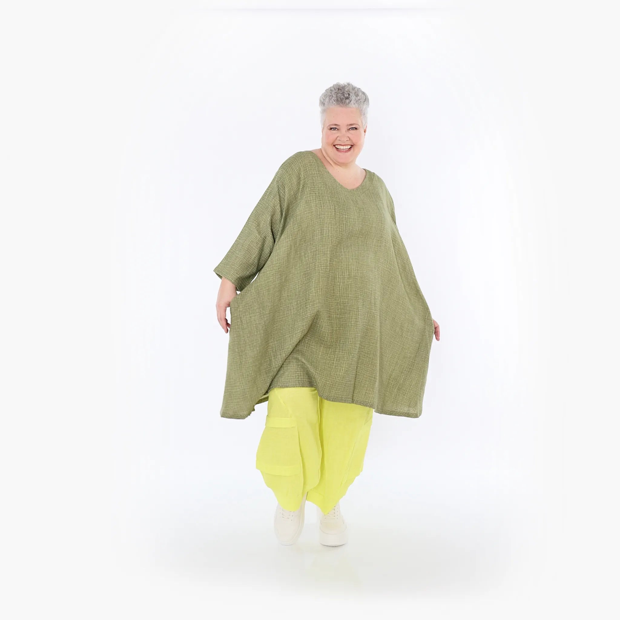  A-Form Bigshirt von AKH Fashion aus Baumwolle, 1501.07022, Khaki, Ausgefallen, Zeitlos