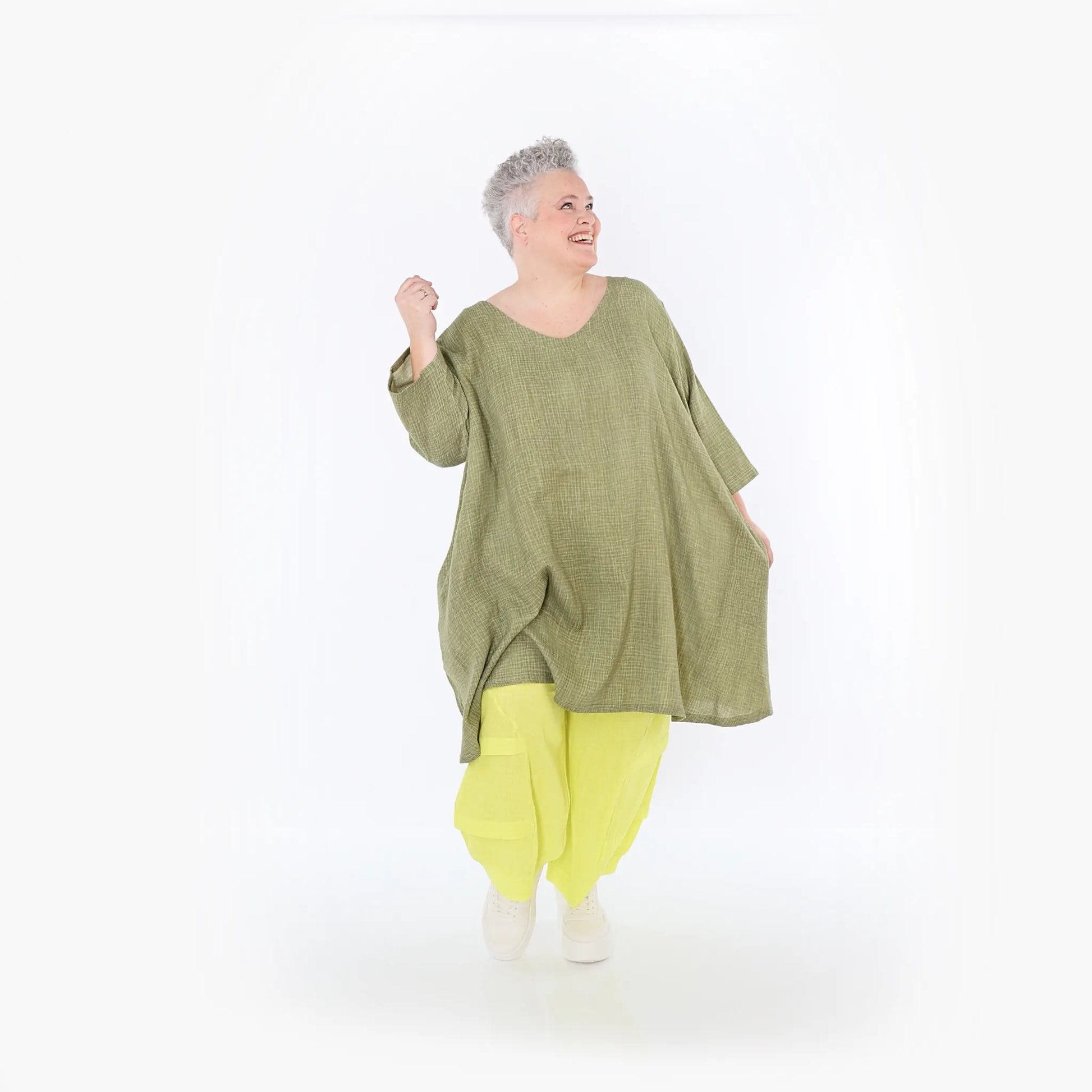  A-Form Bigshirt von AKH Fashion aus Baumwolle, 1501.07022, Khaki, Ausgefallen, Zeitlos