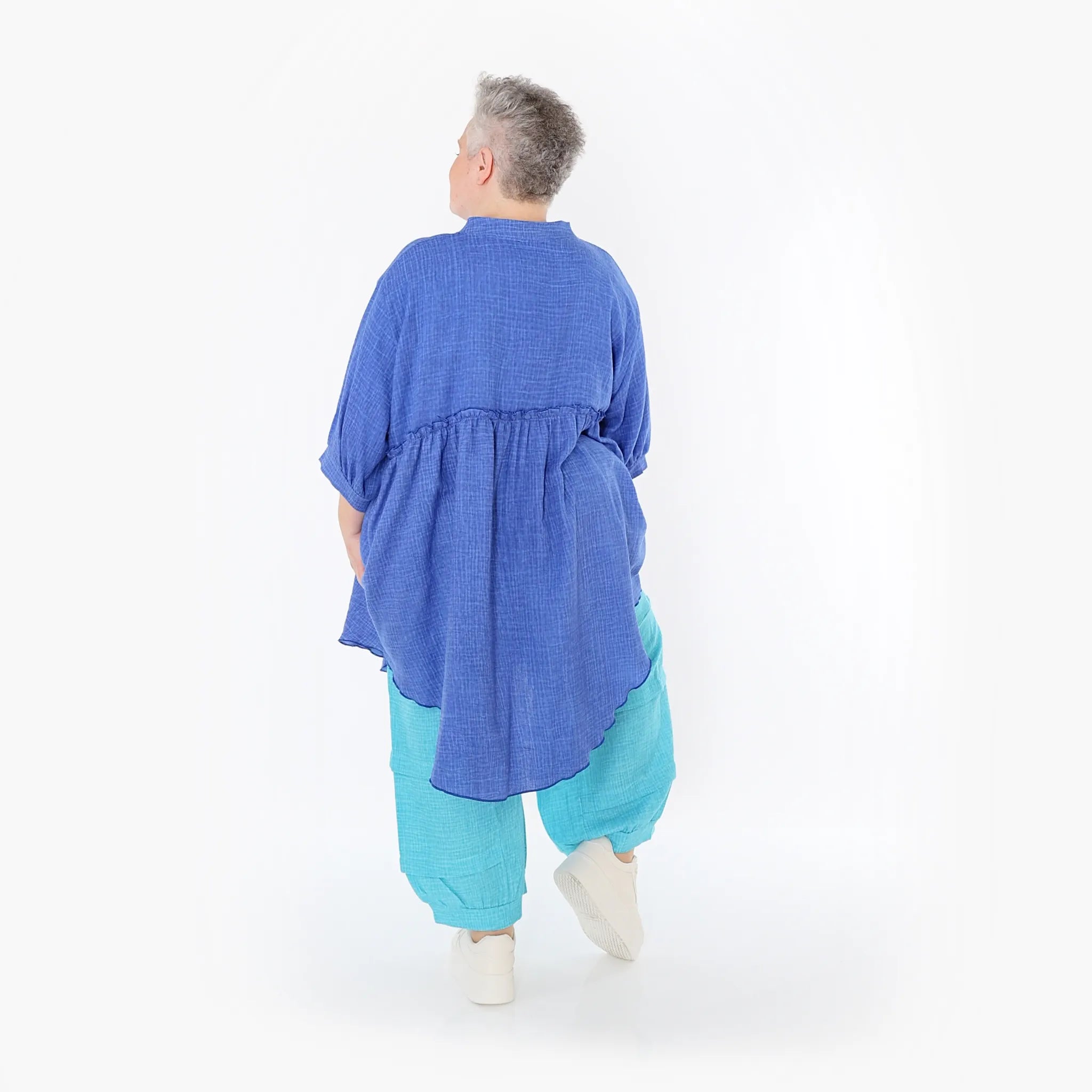  AKH Fashion Bluse in gerundeter Form, aus Baumwolle, 1501.07106, Blau, Ausgefallen, Schick