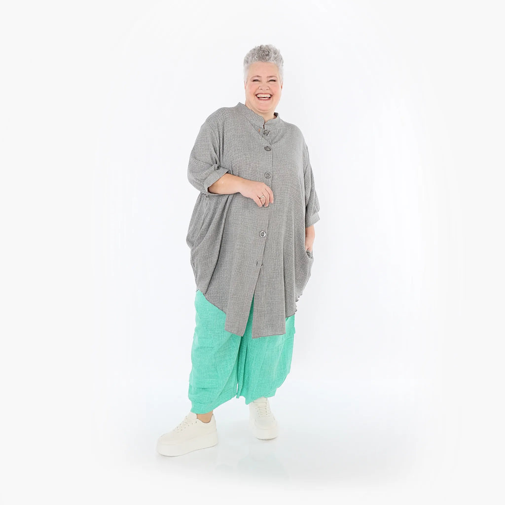  AKH Fashion Bluse in gerundeter Form, aus Baumwolle, 1501.07106, Grau, Ausgefallen, Schick