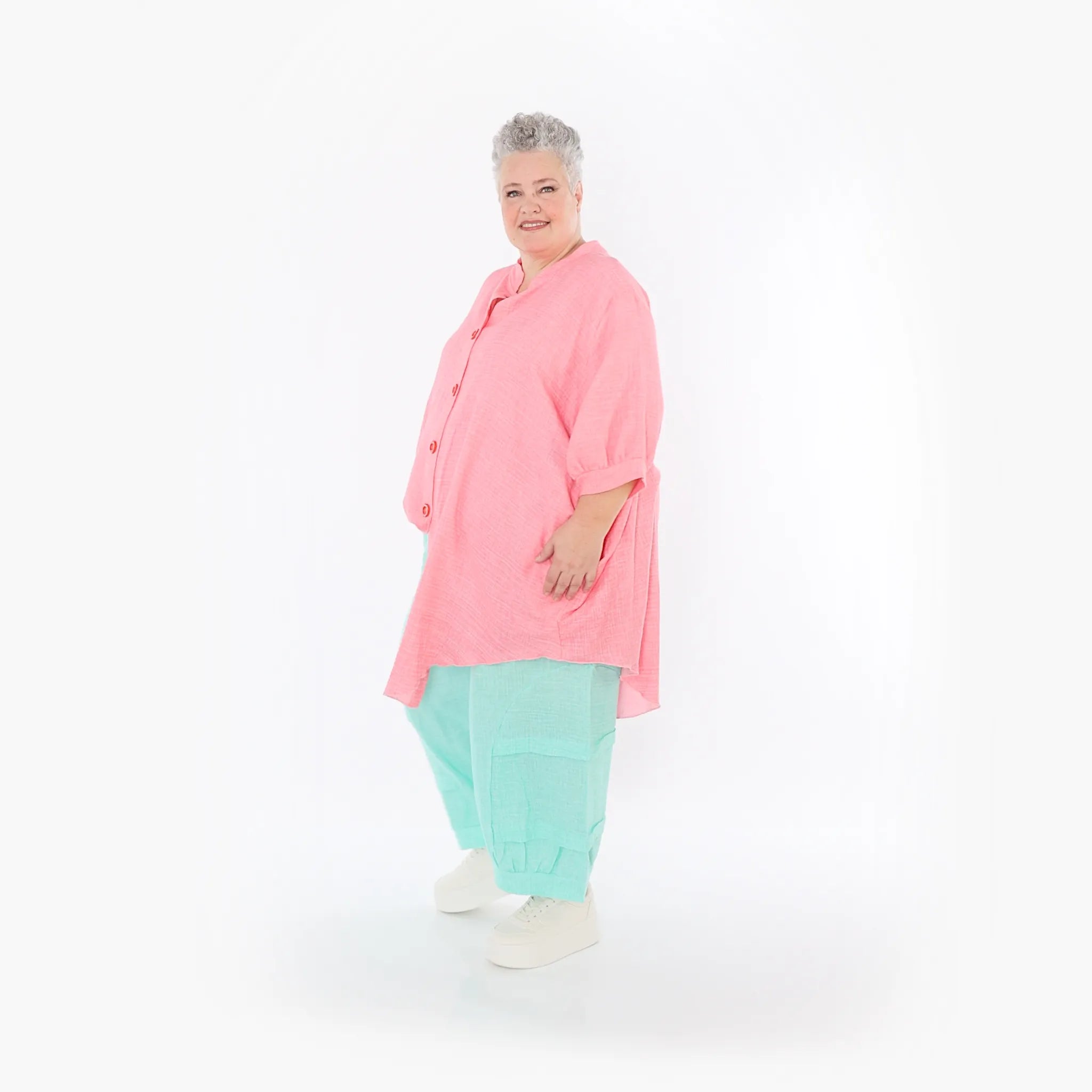  AKH Fashion Bluse in gerundeter Form, aus Baumwolle, 1501.07106, Rosa, Ausgefallen, Schick