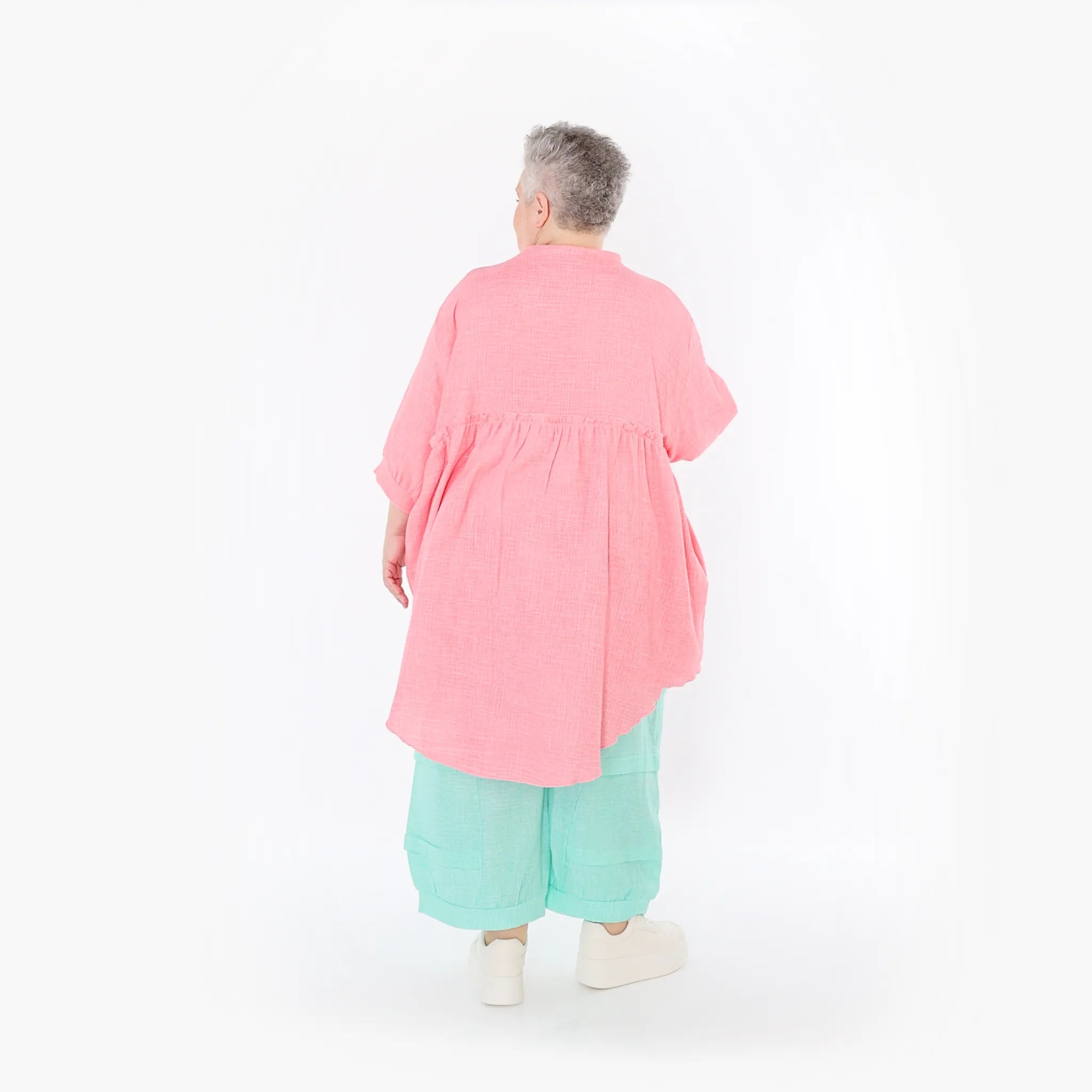  AKH Fashion Bluse in gerundeter Form, aus Baumwolle, 1501.07106, Rosa, Ausgefallen, Schick