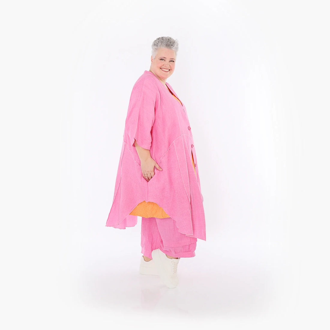  AKH Fashion Jacke in gerundeter Form, aus Baumwolle, 1501.07107, Fuchsia, Ausgefallen