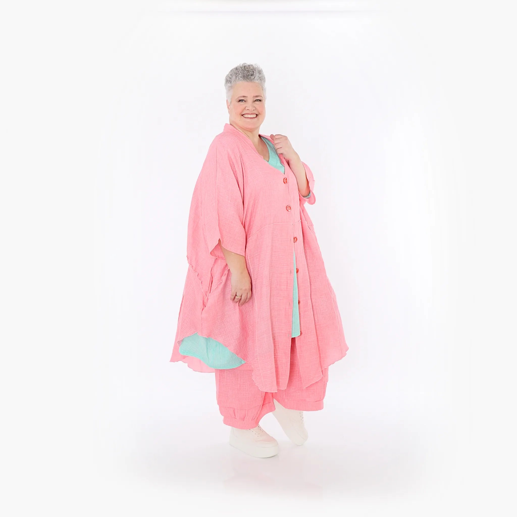 AKH Fashion Jacke in gerundeter Form, aus Baumwolle, 1501.07107, Rosa, Ausgefallen, Schick
