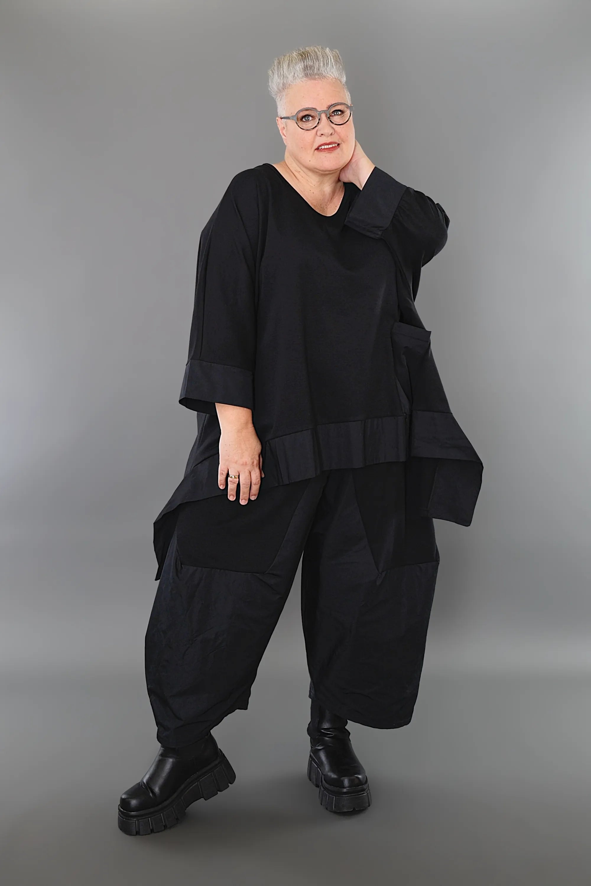Ballonhose von AKH Premium aus Materialmix, P1001.6883, Schwarz, Ausgefallen, Zeitlos
