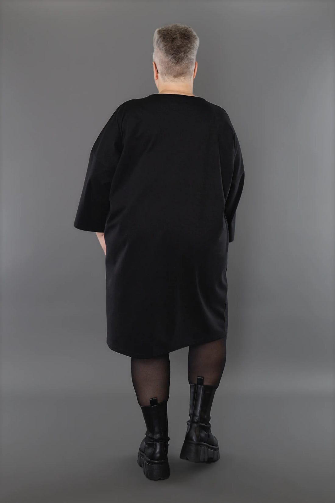  AKH Premium Kleid in gerader Form, aus Materialmix, P1001.7052, Schwarz, Ausgefallen