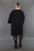  AKH Premium Kleid in gerader Form, aus Materialmix, P1001.7052, Schwarz, Ausgefallen