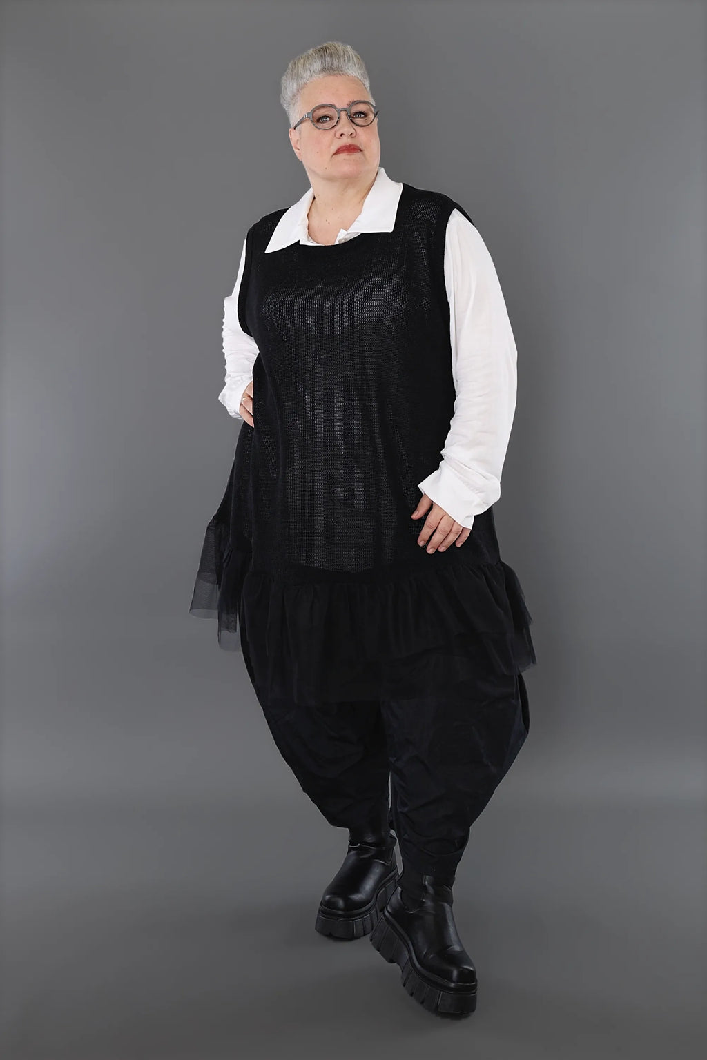  A-Form Tunika von AKH Premium aus Baumwolle, P1002.2523, Schwarz, Ausgefallen, Zeitlos