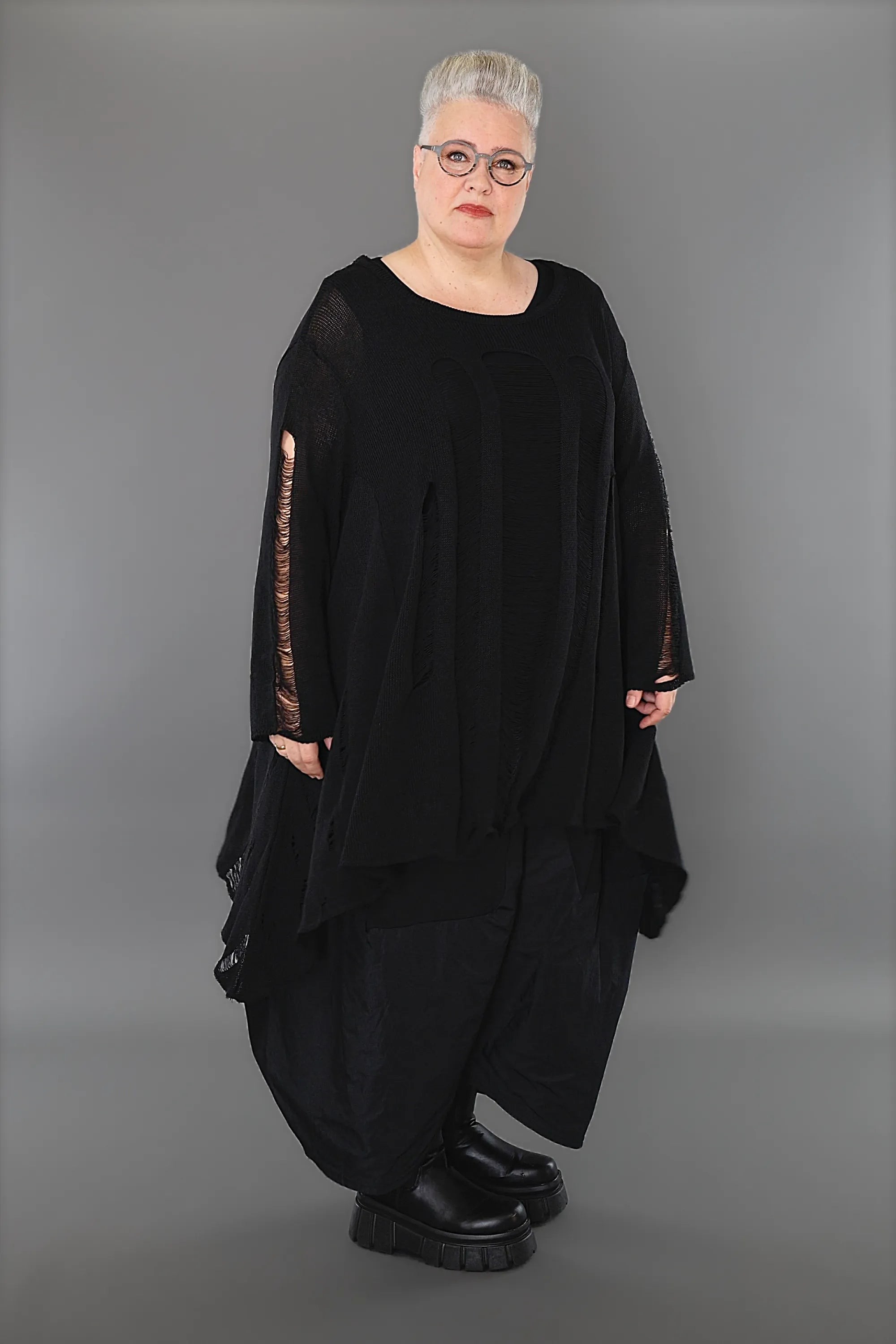  A-Form Bigshirt von AKH Premium aus Baumwolle, P1002.2530, Schwarz, Ausgefallen, Zeitlos